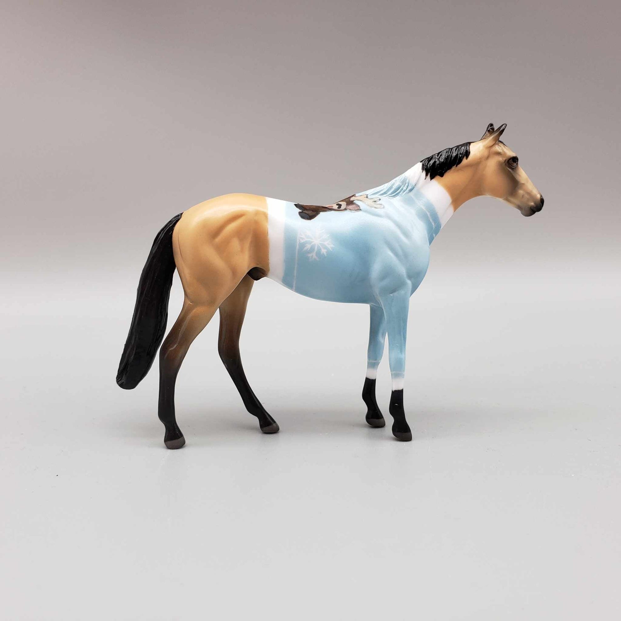 Deer Sweater OOAK Deco Buckskin W/ Blue Deer Sweater Thoroughbred Chip By Jess Hamill Holiday Sale HS23