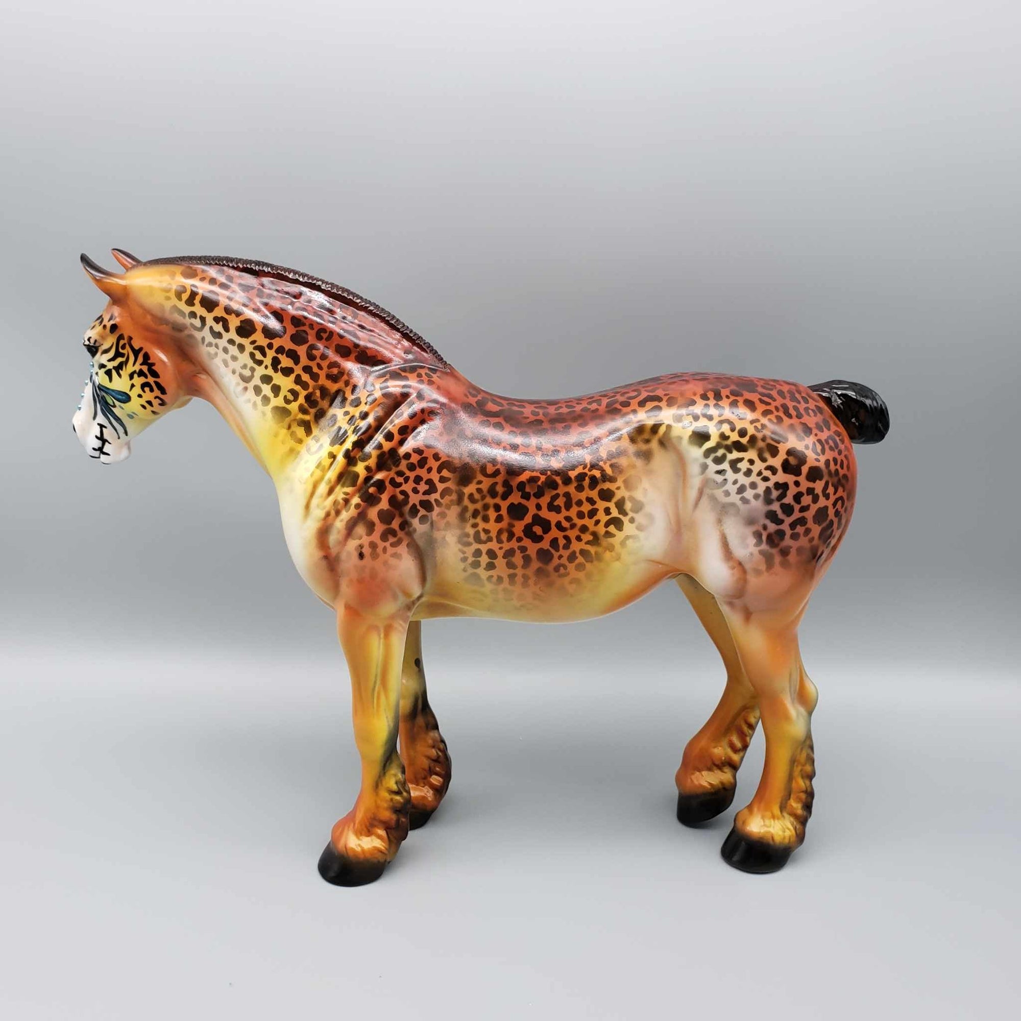 Stay Wild OOAK Leopard Print Deco Heavy Draft Sugar Skull By Dawn Quick Facebook Auction MM23