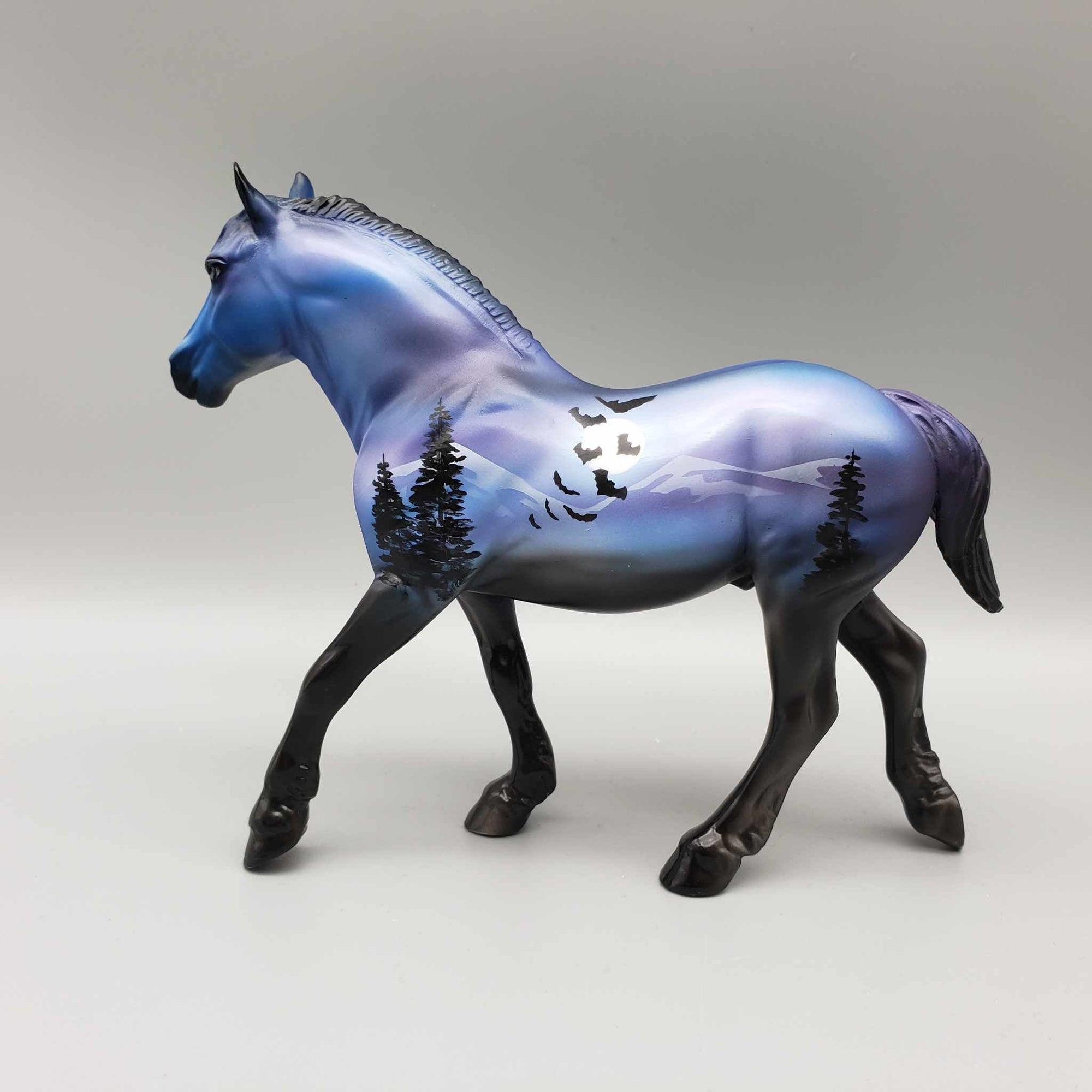 A Bit Batty OOAK Deco Blue Moonlit Mountain Scene w/ Bats Draft Pebble By Dawn Quick Moonlight Madness 2023 MM23