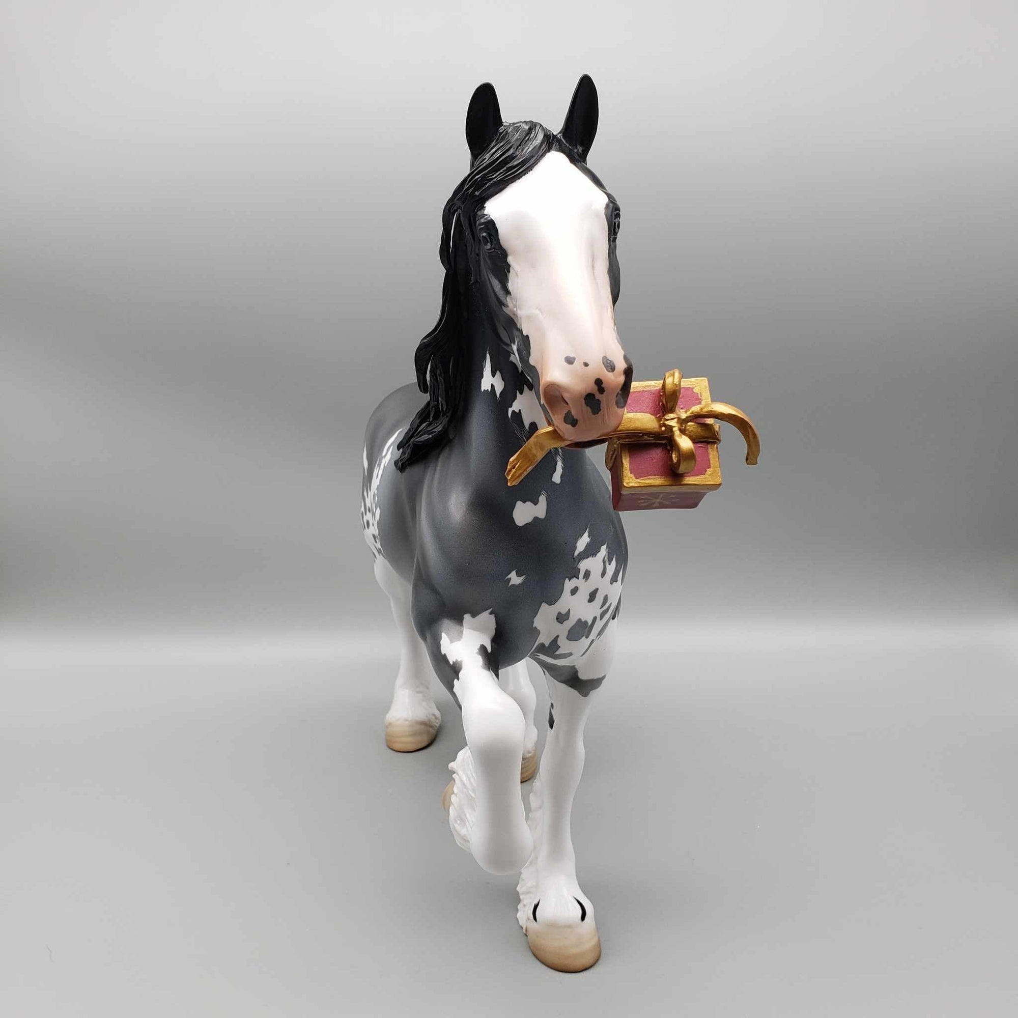 Special Delivery OOAK Blue Roan Sabino Trotting Draft carrying a Christmas Present By Angela Marleau Holiday Best Offers 12/11/23