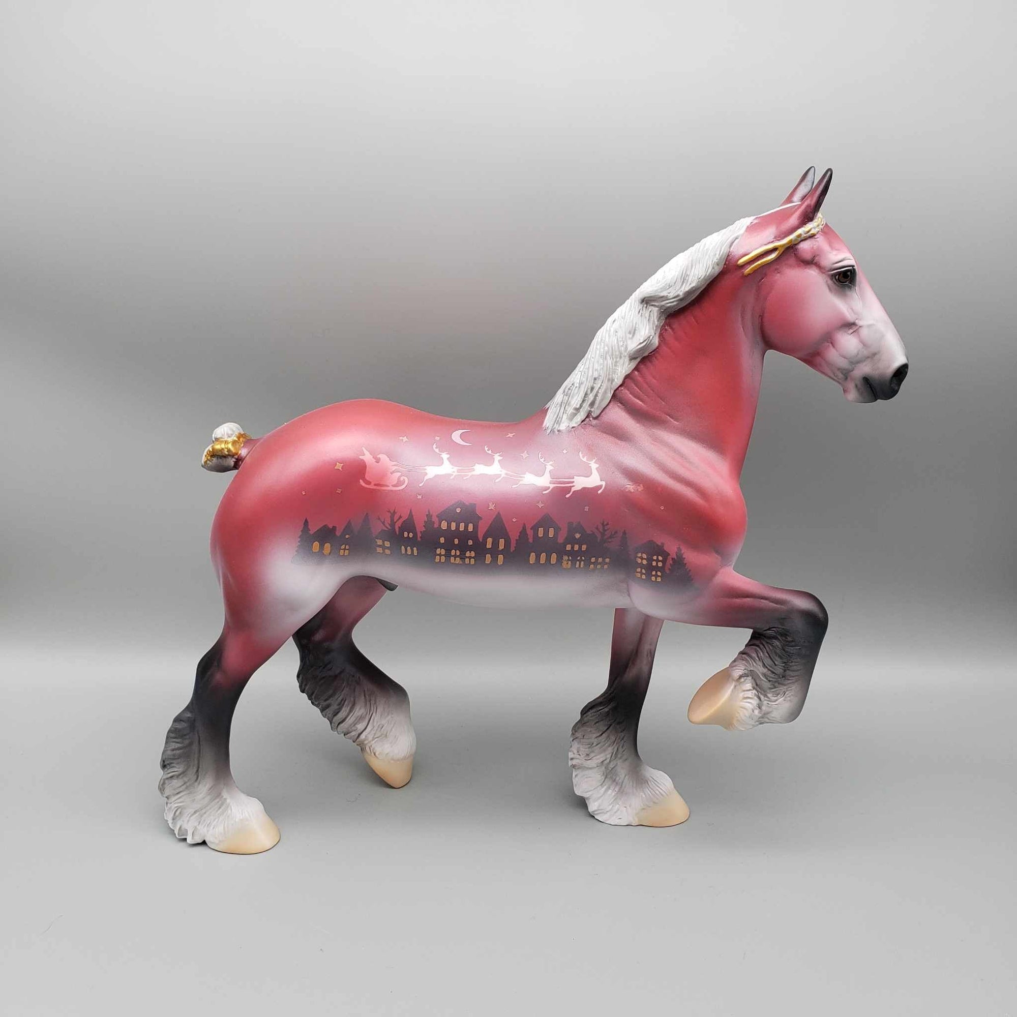 Three Reindeer Jumping OOAK Deco Trotting Drafter with Pillow Set Holiday Sale HS23