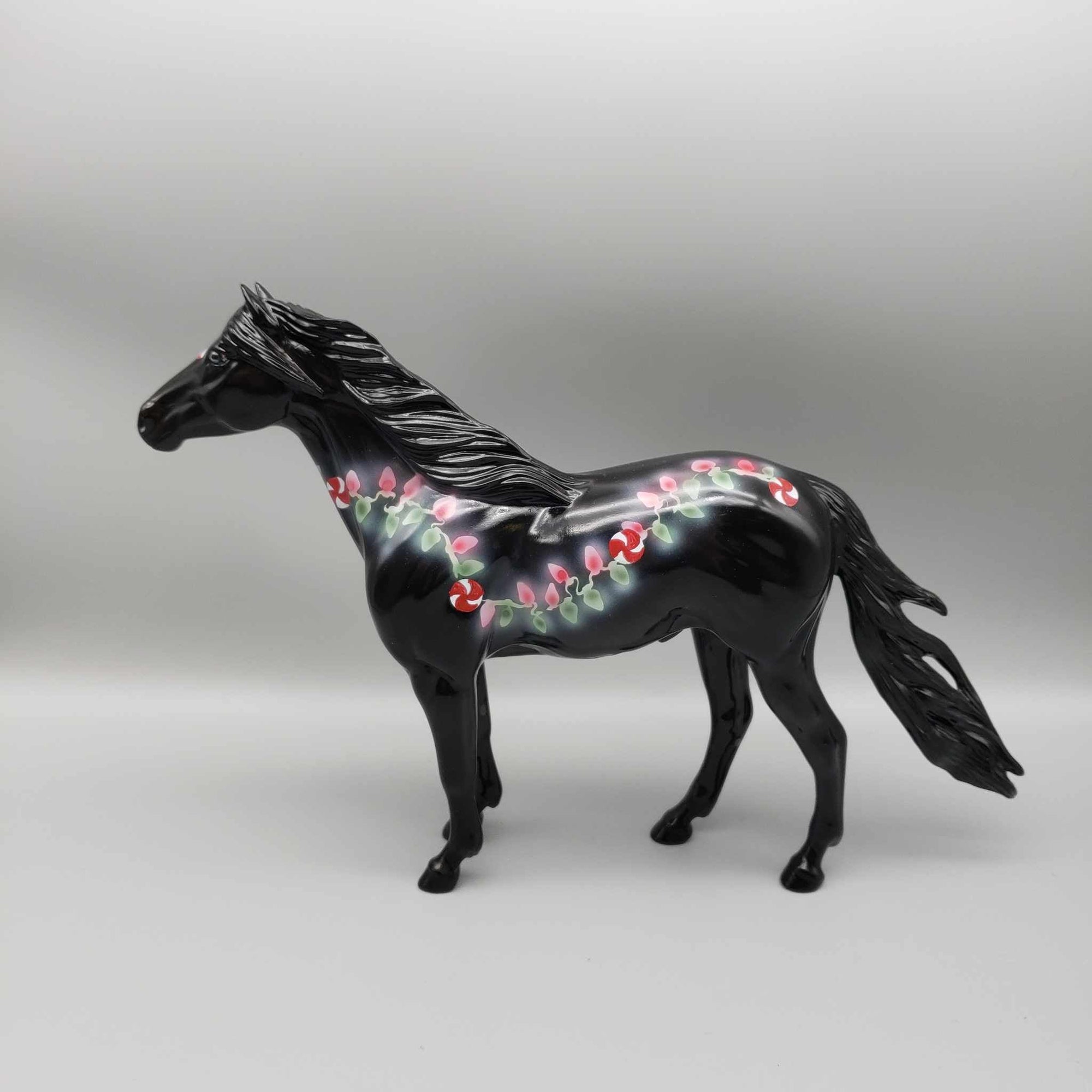 Sweet Lights OOAK Deco Black W/ Red & Green X-Mas Lights & Peppermints Mustang By Dawn Quick Holiday Sale HS23