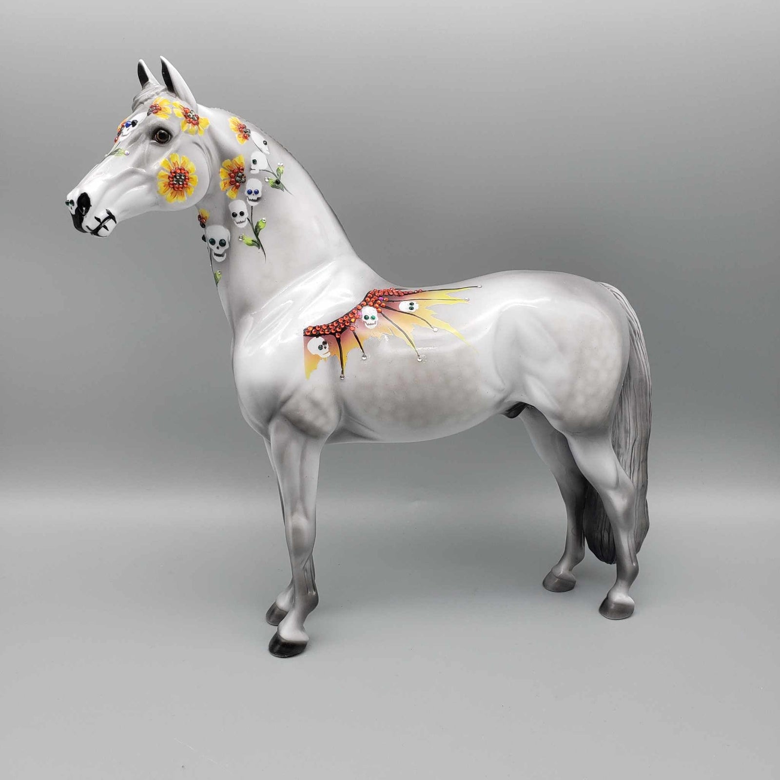 Final Awakening  OOAK Skulls and Sunflowers Glossy Blinged Morgan Sugar Skull By Dawn Quick Fall Facebook Auction