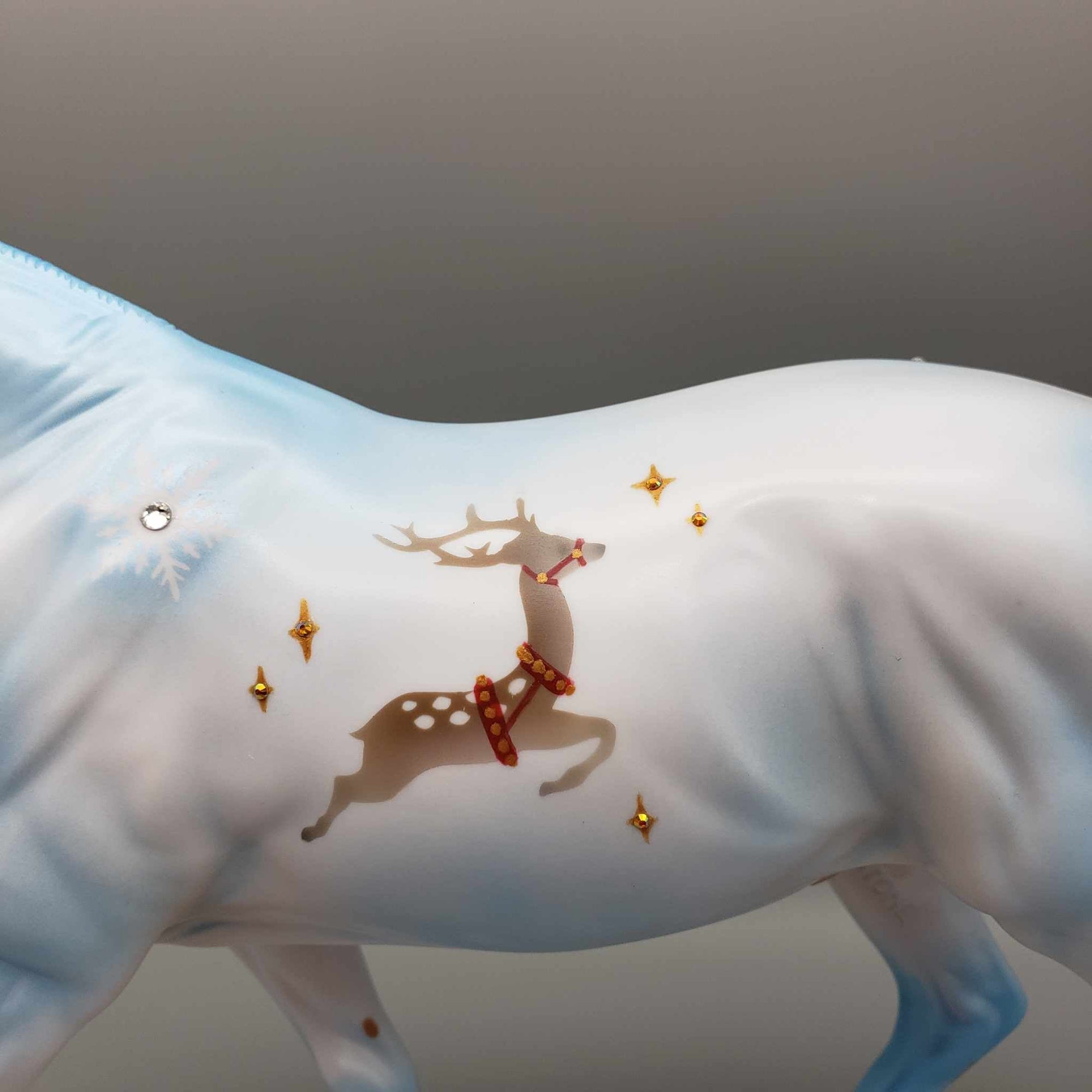 Flying Reindeer OOAK Blue W/ Reindeer and Snowflakes Deco Irish Draft By Jess Hamill Holiday Sale HS23