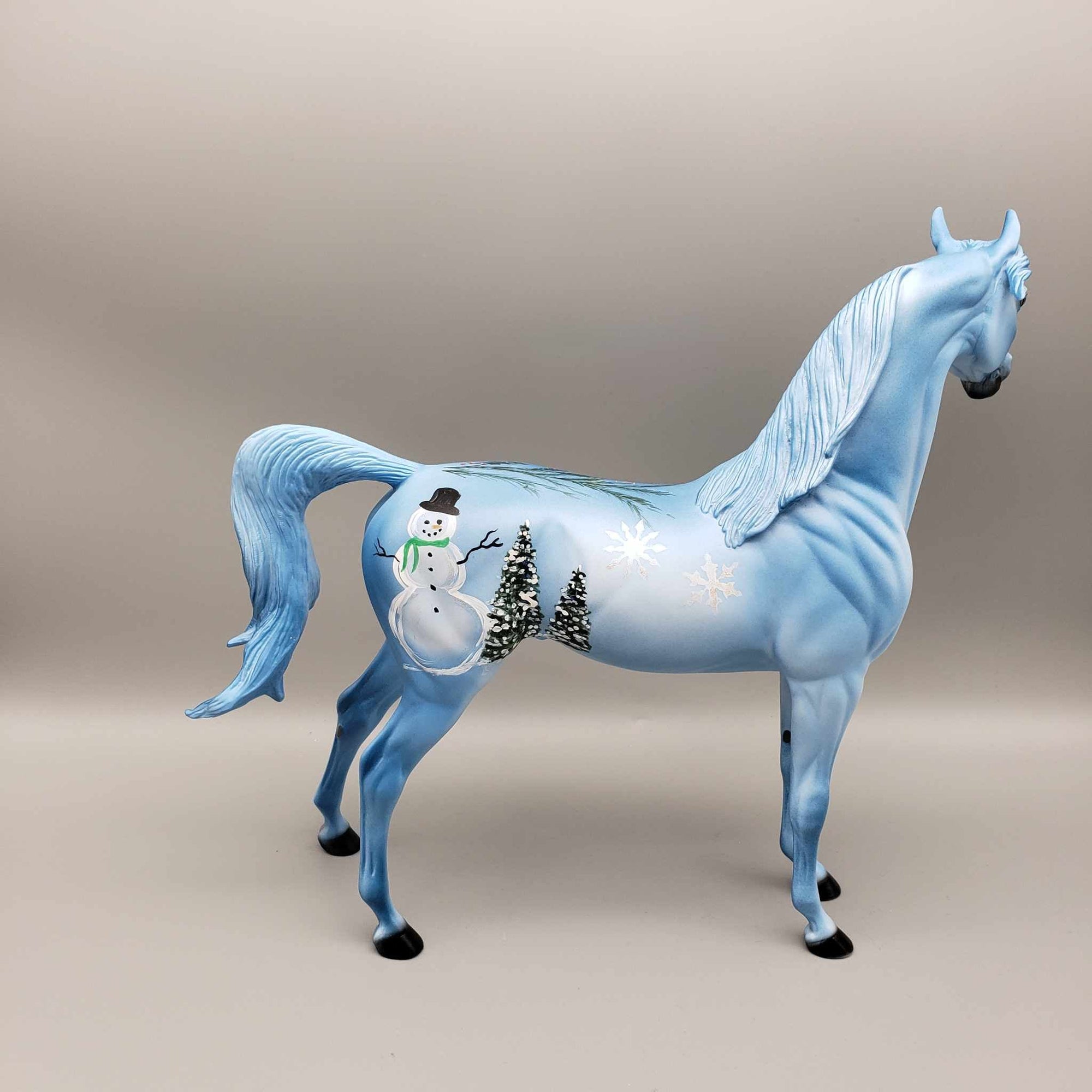 All Is Calm All Is Bright OOAK Blue W/ Snowman &amp; Birds  Deco Arabian By Dawn Quick Holiday Sale HS23