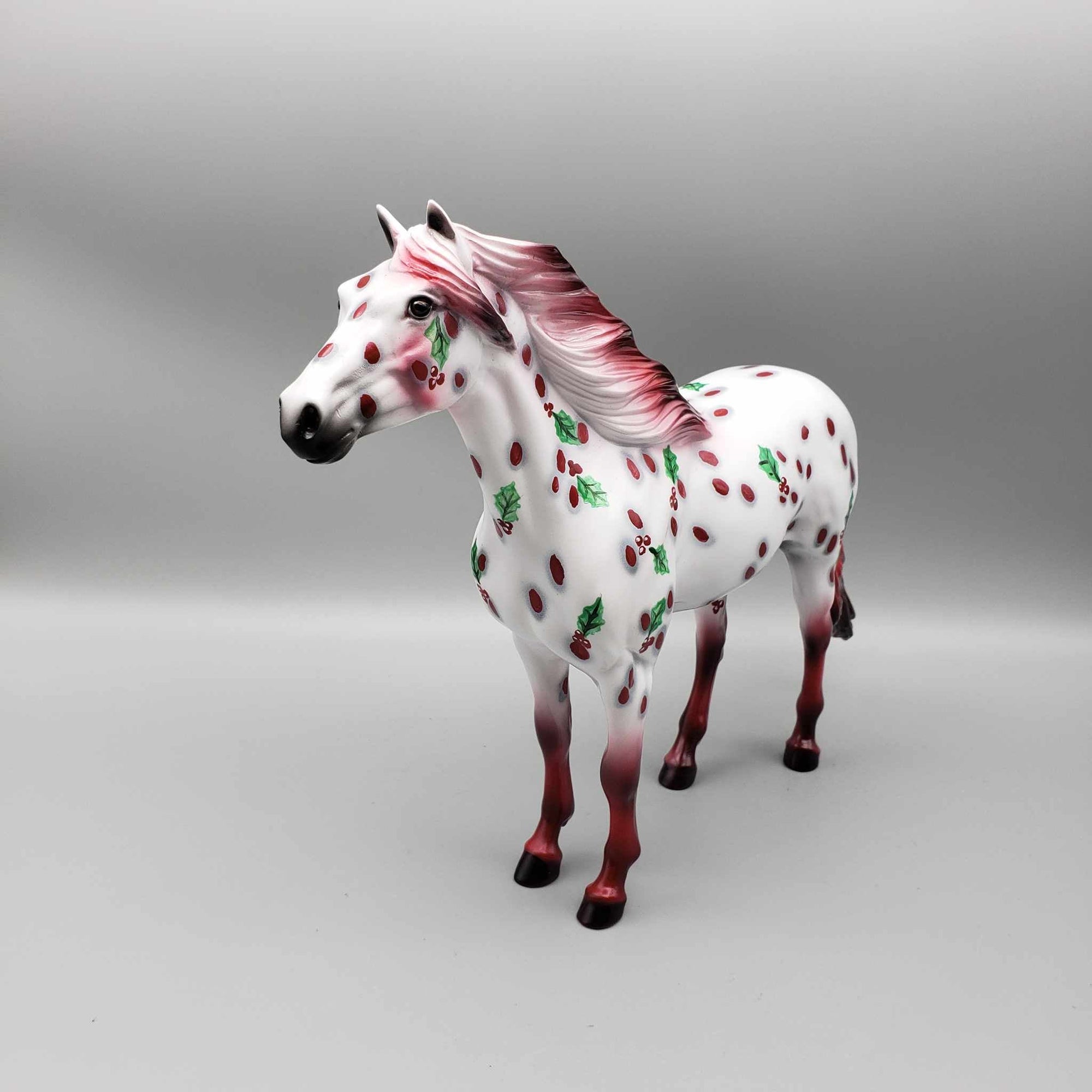 Chrismas Ivy OOAK Deco Red Leopard Appaloosa W/ Holly Mustang By Dawn Quick Holiday Sale HS23