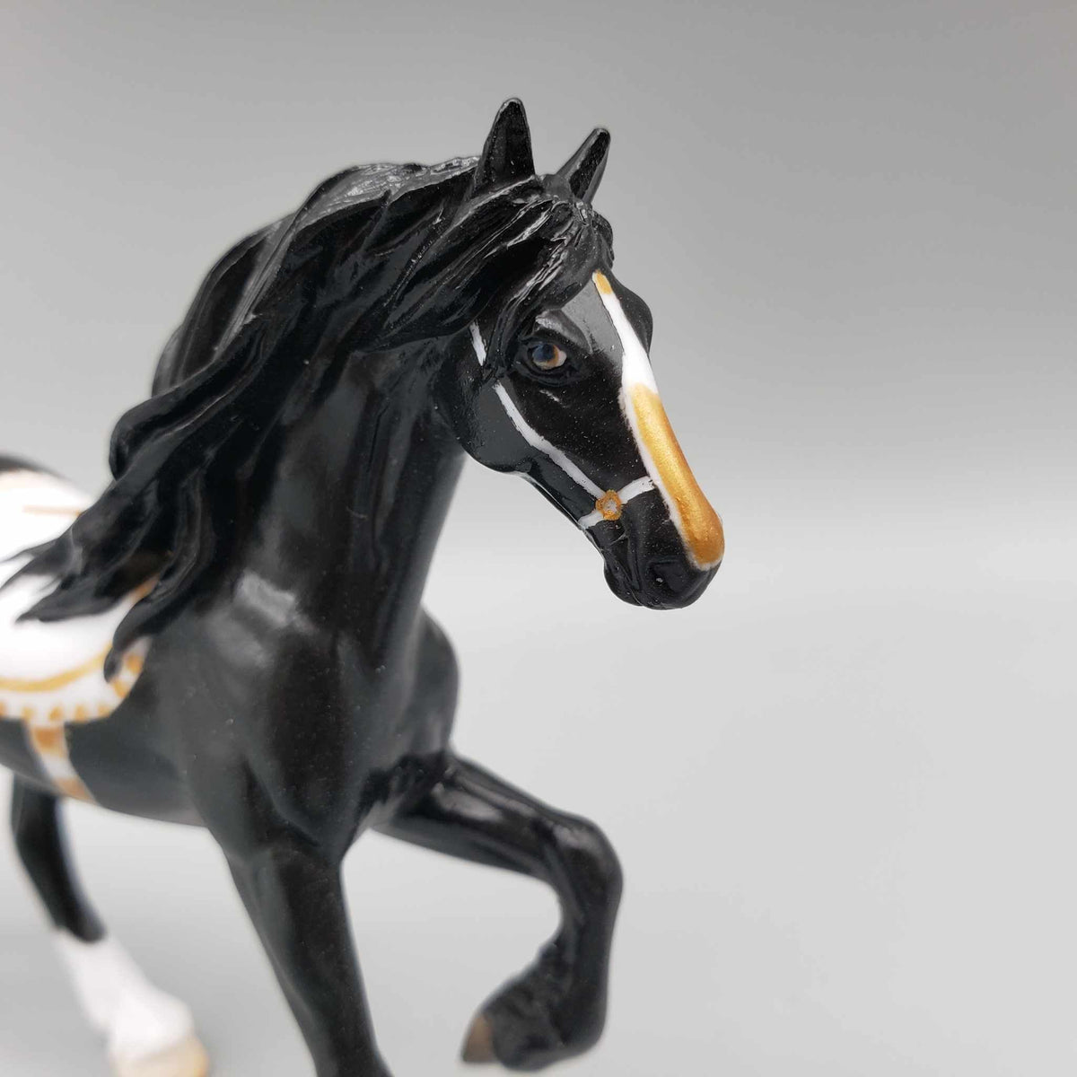 Pour Decisions OOAK Black Friesian Chip with Hand Painted Tack By Jess Hamill New Year Sales Collection NY23