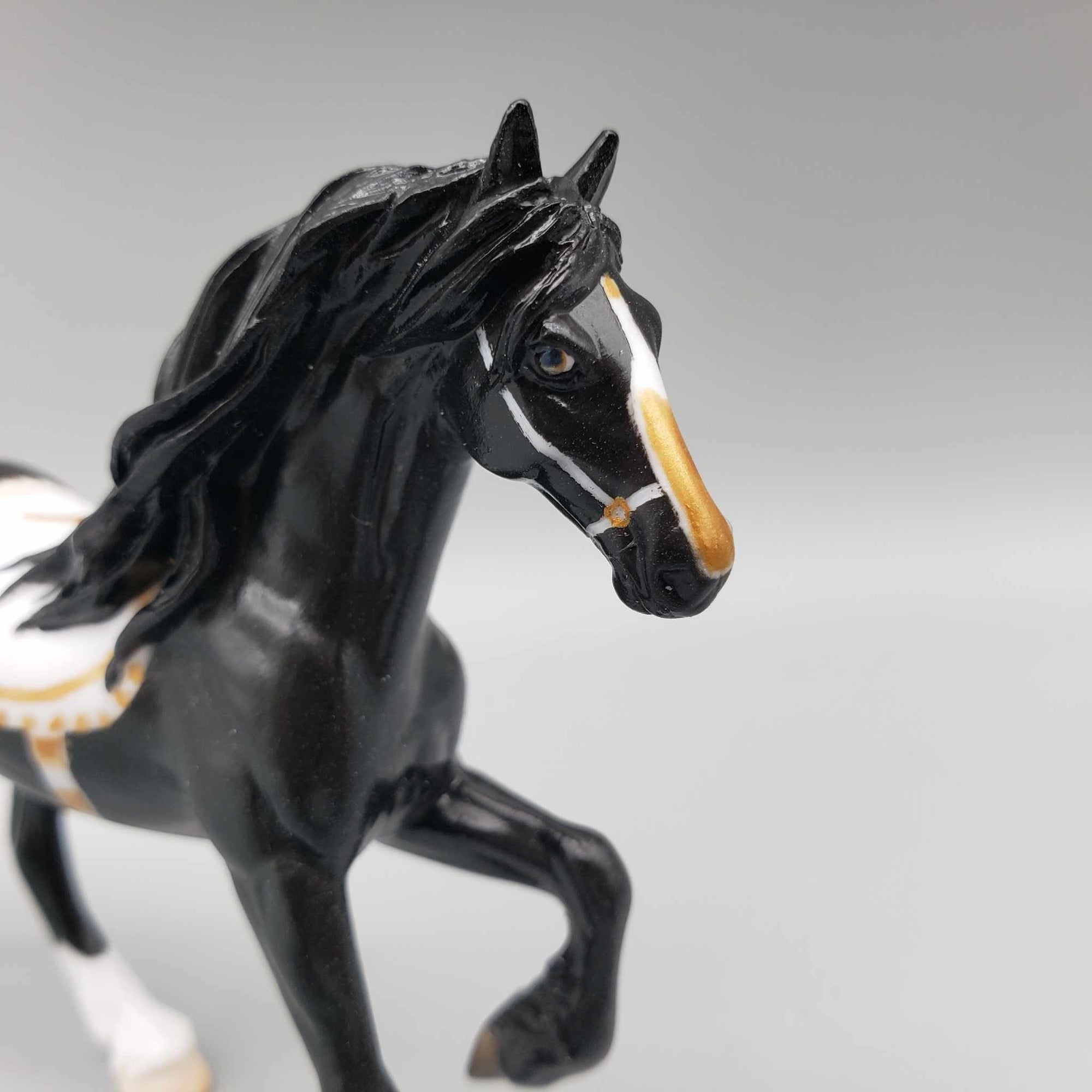 Pour Decisions OOAK Black Friesian Chip with Hand Painted Tack By Jess Hamill New Year Sales Collection NY23