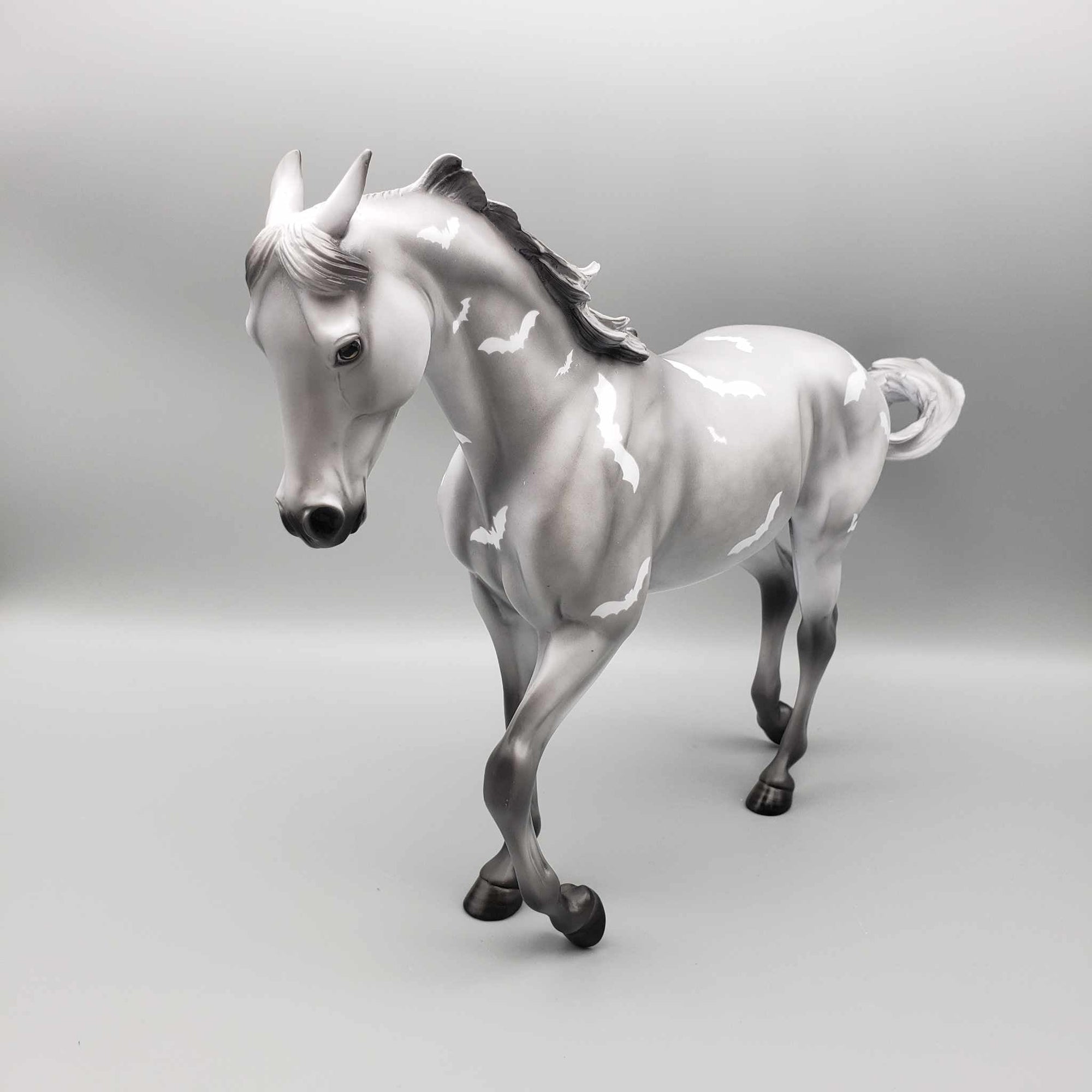 Cirice OOAK Deco Grey with White Bats Halloween Pinned Ear Custom Thoroughbred By Angela Marleau MM23