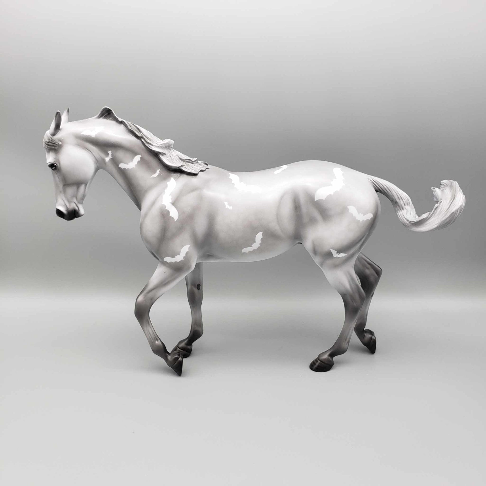 Cirice OOAK Deco Grey with White Bats Halloween Pinned Ear Custom Thoroughbred By Angela Marleau MM23