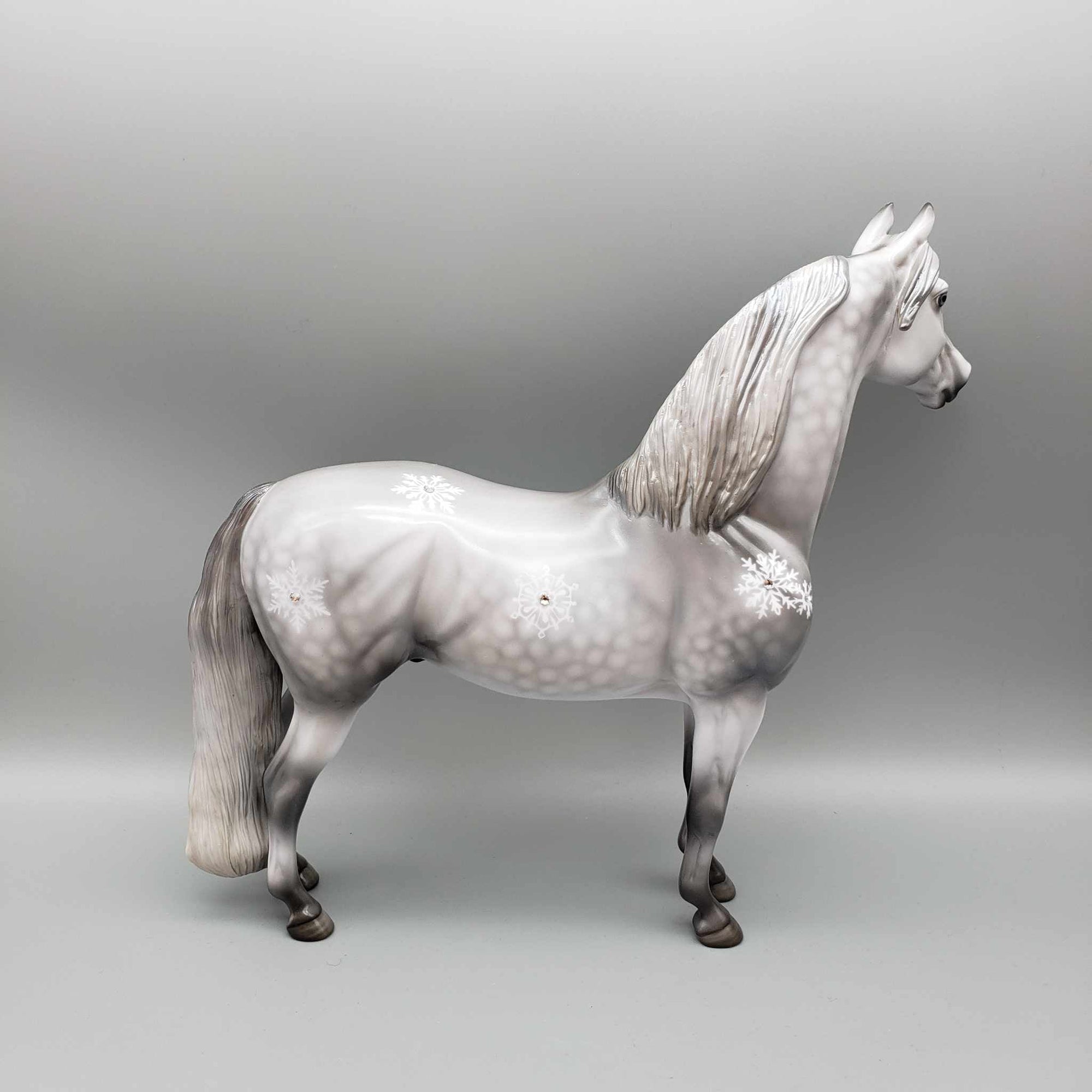 Blizzard Blast OOAK Dappled Grey Morgan with Snowflakes in Gloss with Bling By Angela Marleau Holiday Sale HS23