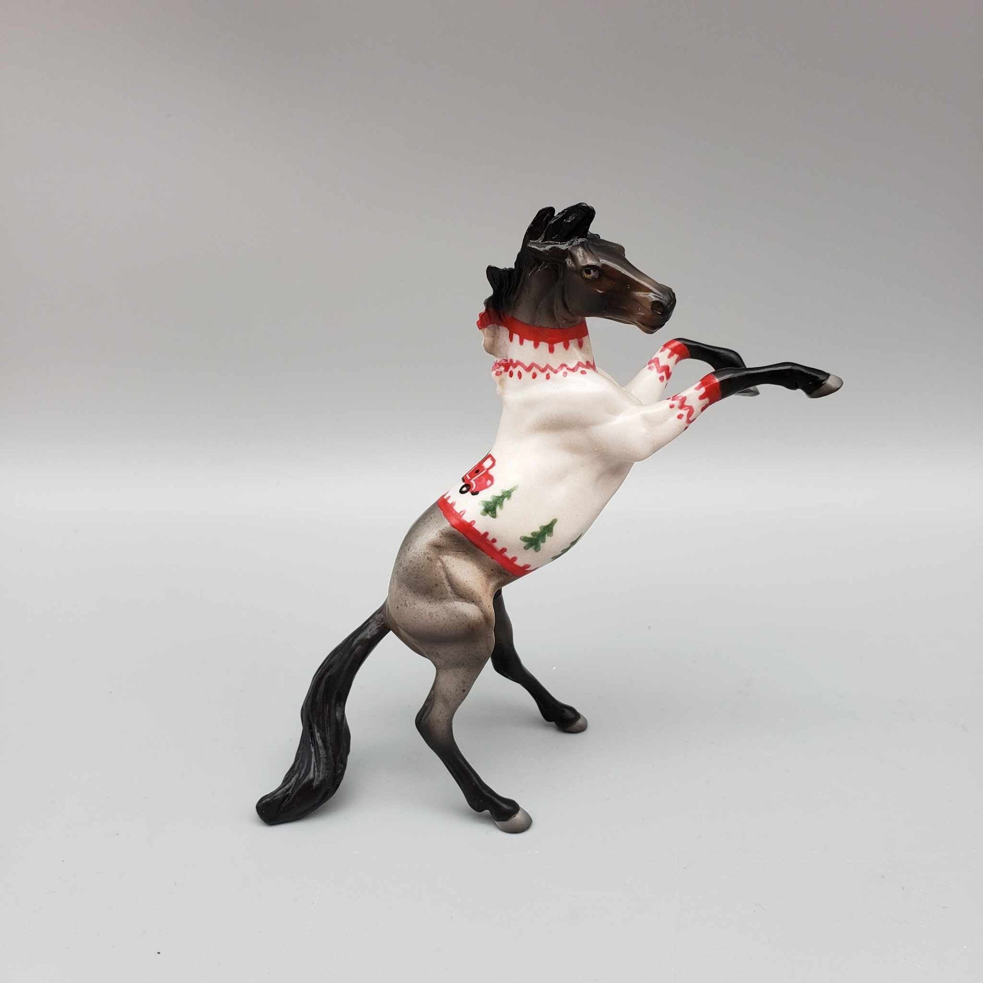 Red Truck Sweater OOAK Deco Blue Roan W/ Red Truck Sweater Rearing Chip By Jess Hamill Holiday Sale HS23