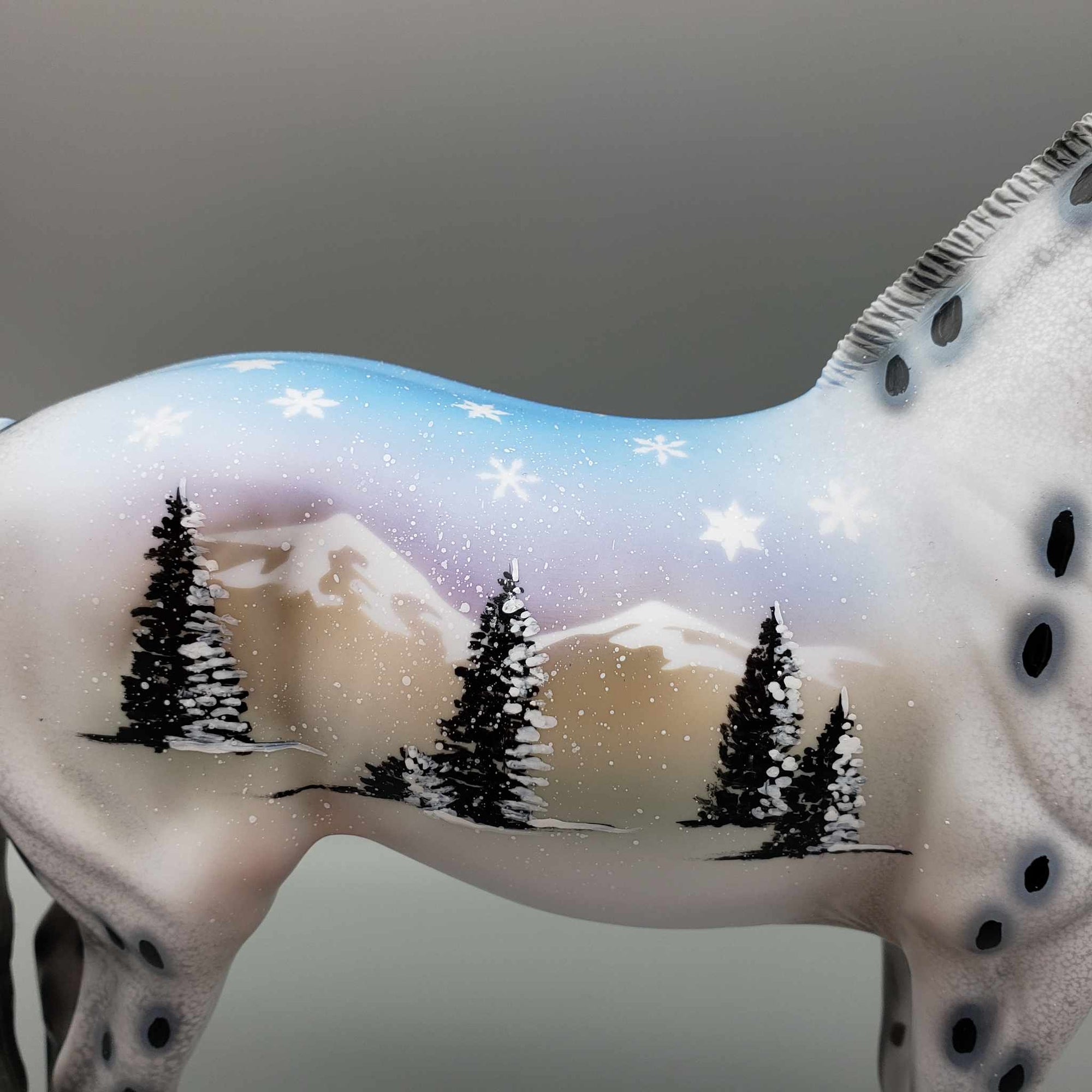 Chisanu OOAK Deco Leopard Appaloosa W/ Winter Mountain Snow Scene Andalusian By Dawn Quick Holiday Sale HS23