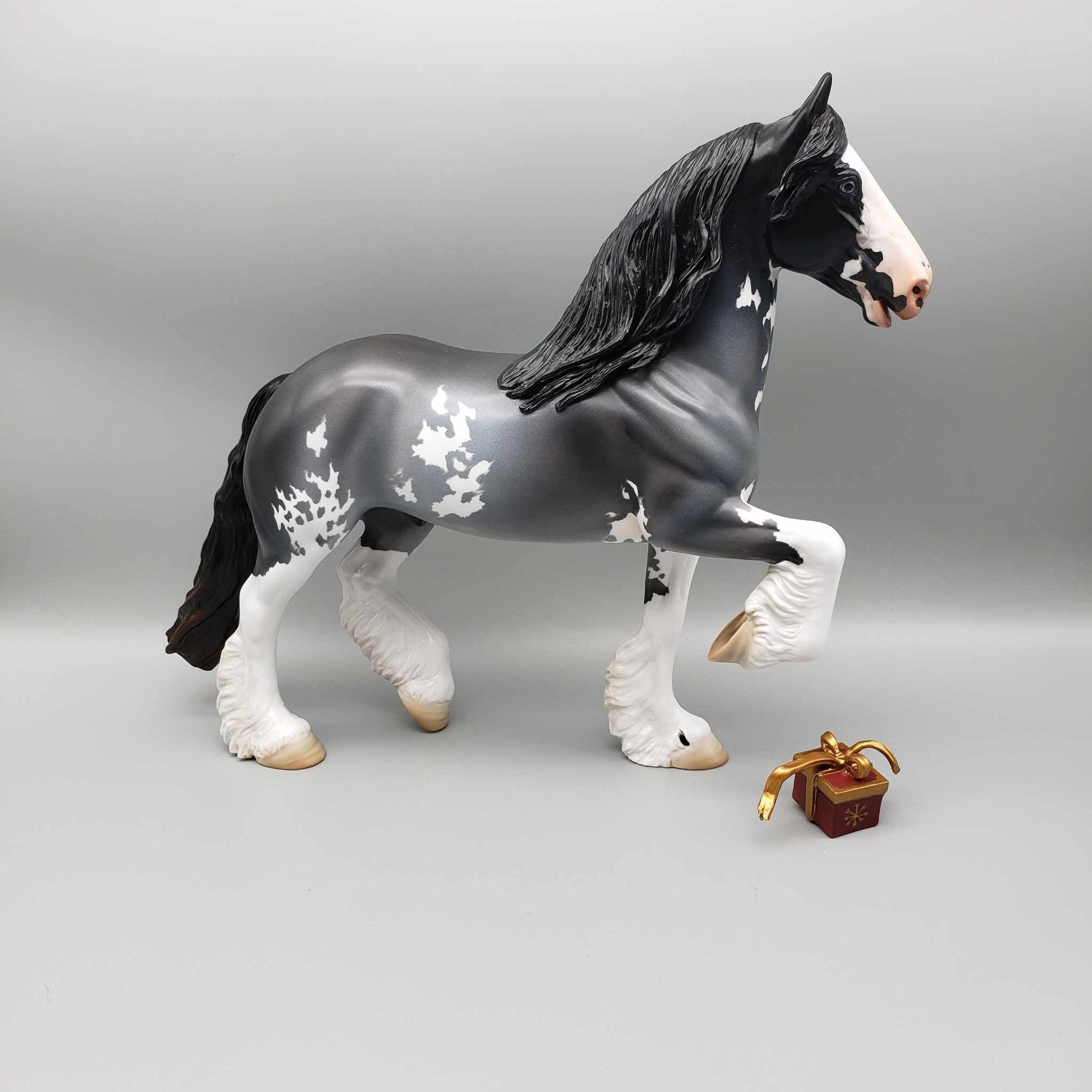 Special Delivery OOAK Blue Roan Sabino Trotting Draft carrying a Christmas Present By Angela Marleau Holiday Best Offers 12/11/23