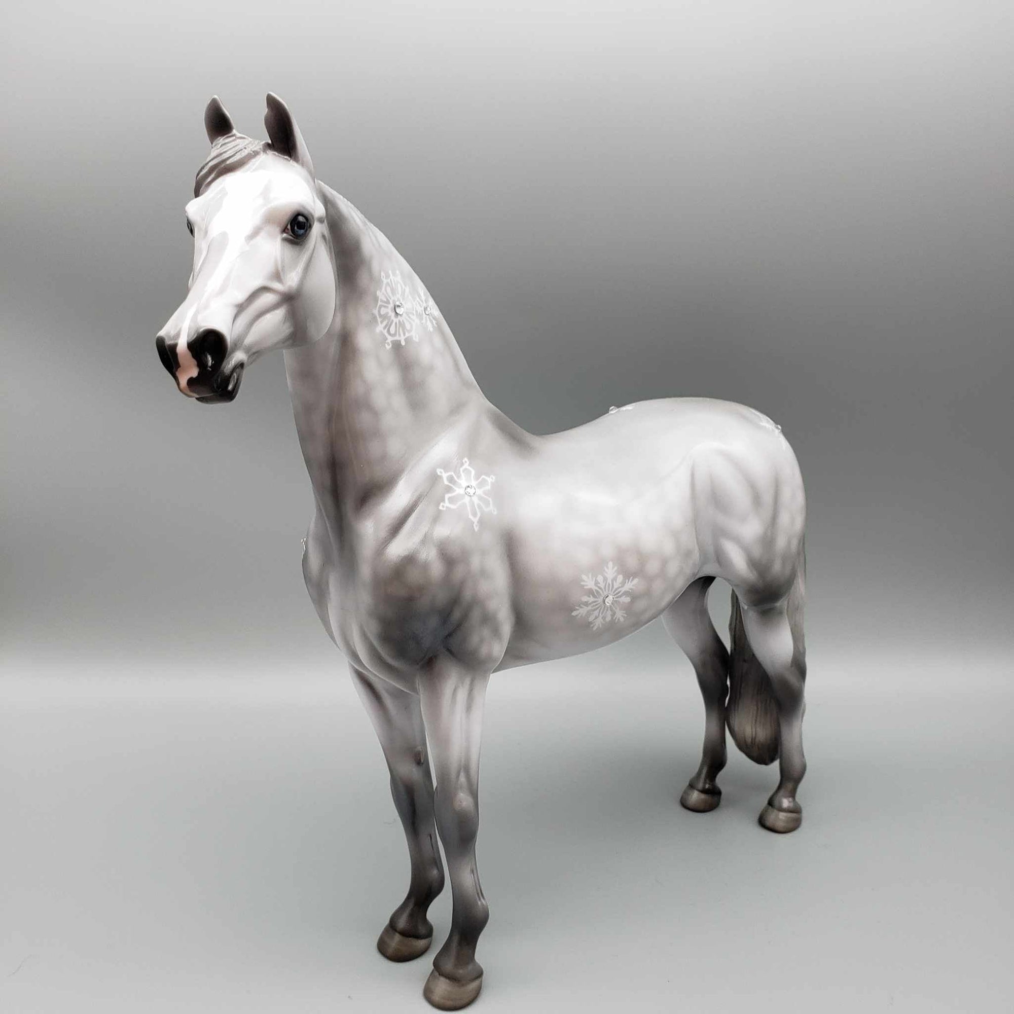 Blizzard Blast OOAK Dappled Grey Morgan with Snowflakes in Gloss with Bling By Angela Marleau Holiday Sale HS23
