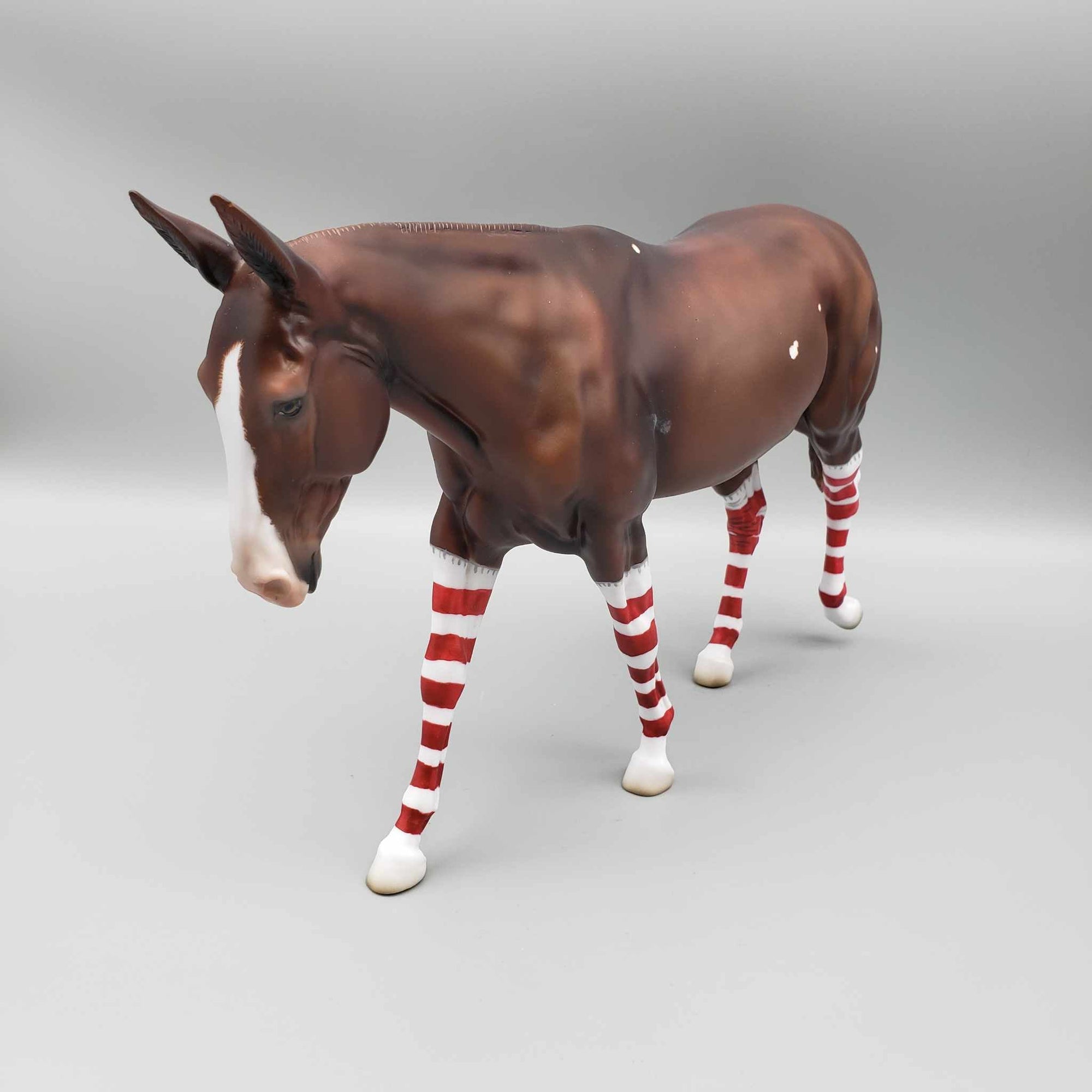 Peppermint Candy OOAK Dark Chestnut Mule with Striped Socks By Ashley Palmer Holiday Sale HS23