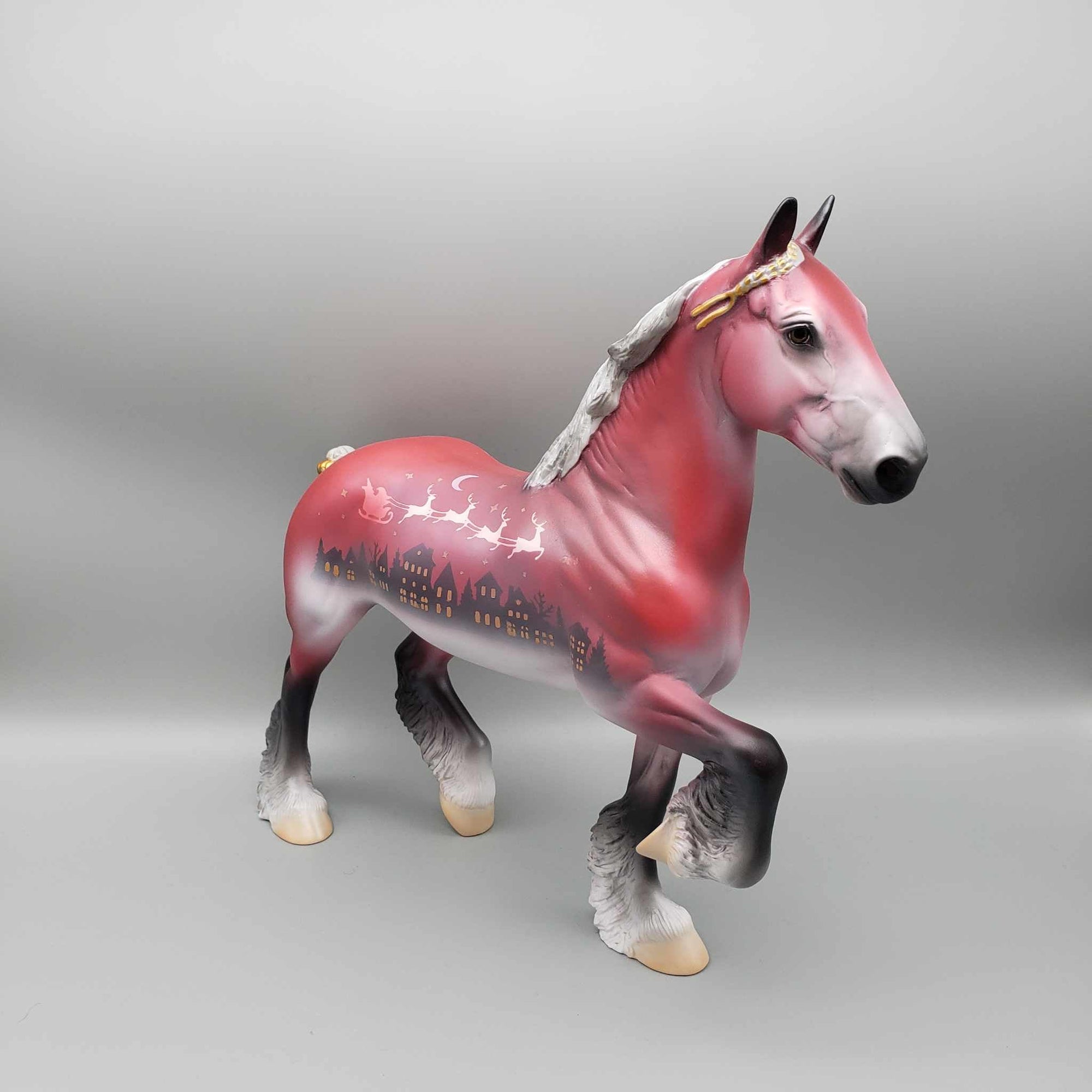 Three Reindeer Jumping OOAK Deco Trotting Drafter with Pillow Set Holiday Sale HS23