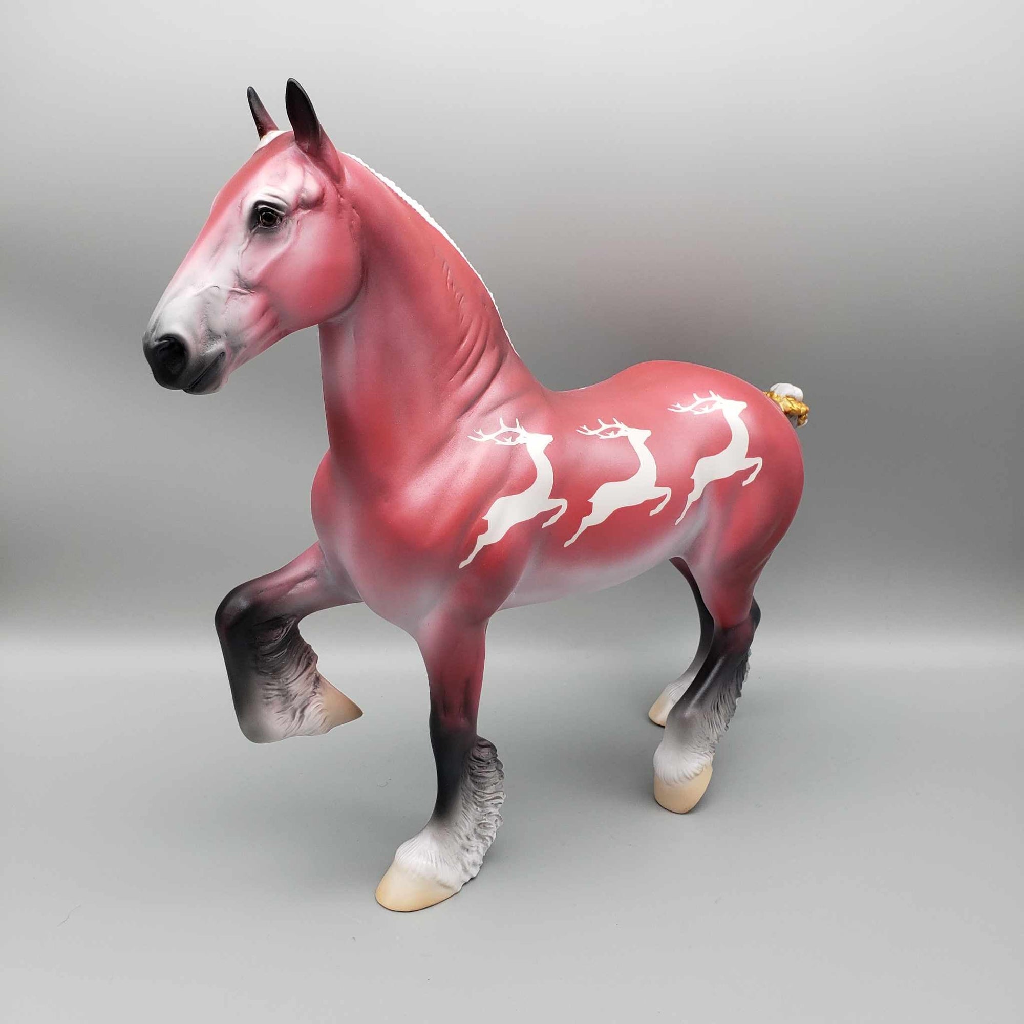 Three Reindeer Jumping OOAK Deco Trotting Drafter with Pillow Set Holiday Sale HS23