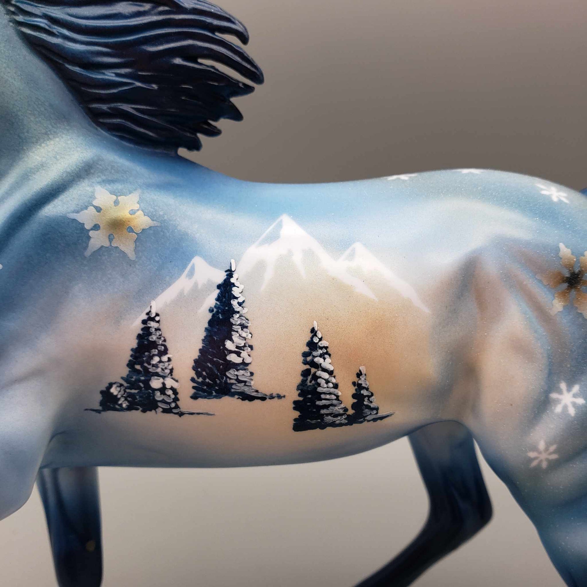 Sniegs OOAK Deco Blue Bay W/ Winter Mountain Snow Scene Arabian Mare By Dawn Quick Holiday Sale HS23