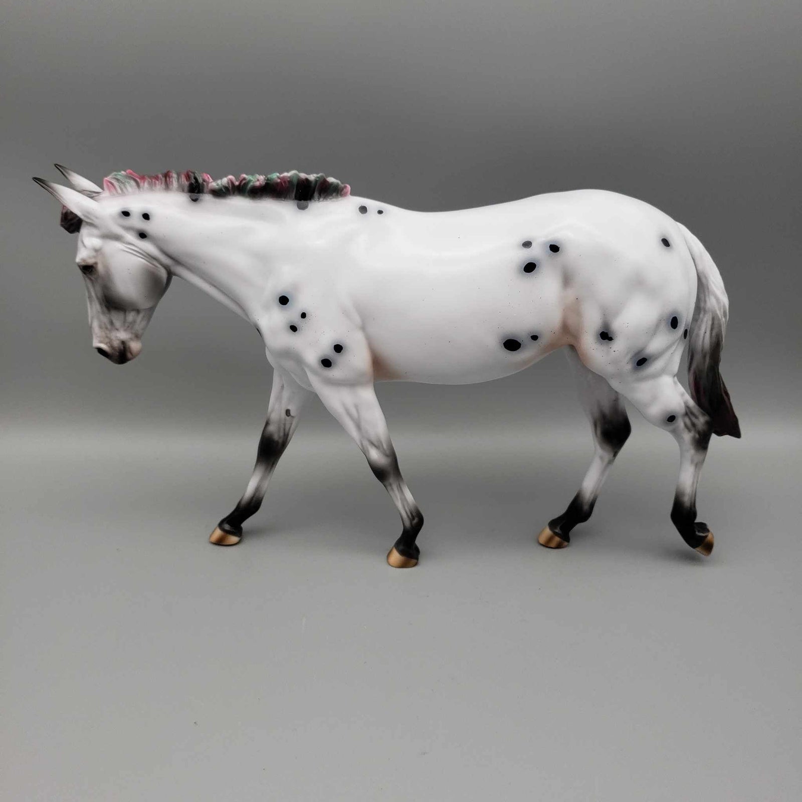 Spritz Cookie OOAK Black Appaloosa Deco w/ Red & Green Hair dye Mule By Ashley Palmer Holiday Sale HS23