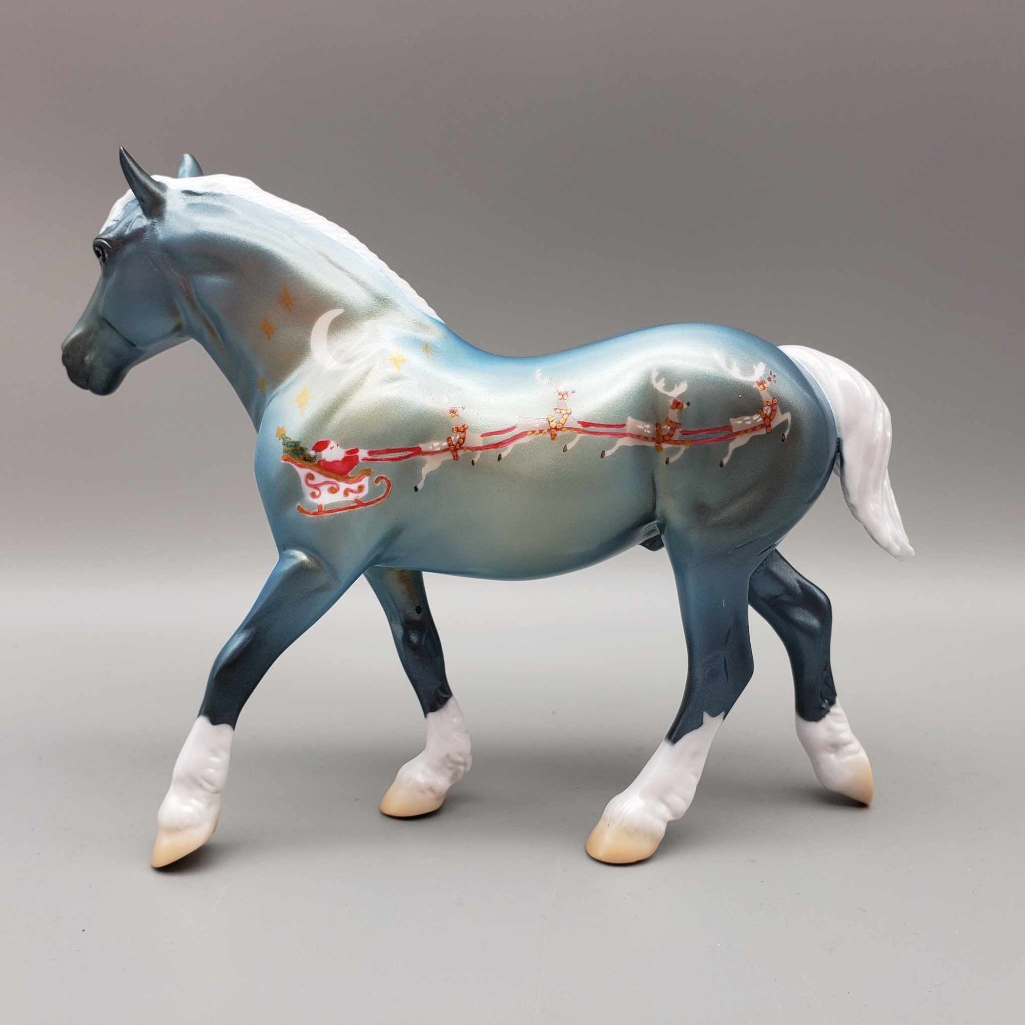 Here Comes Santa Claus OOAK Deco Blue W/ Santa Claus Draft Pebble By Jess Hamill Holiday Sale HS23