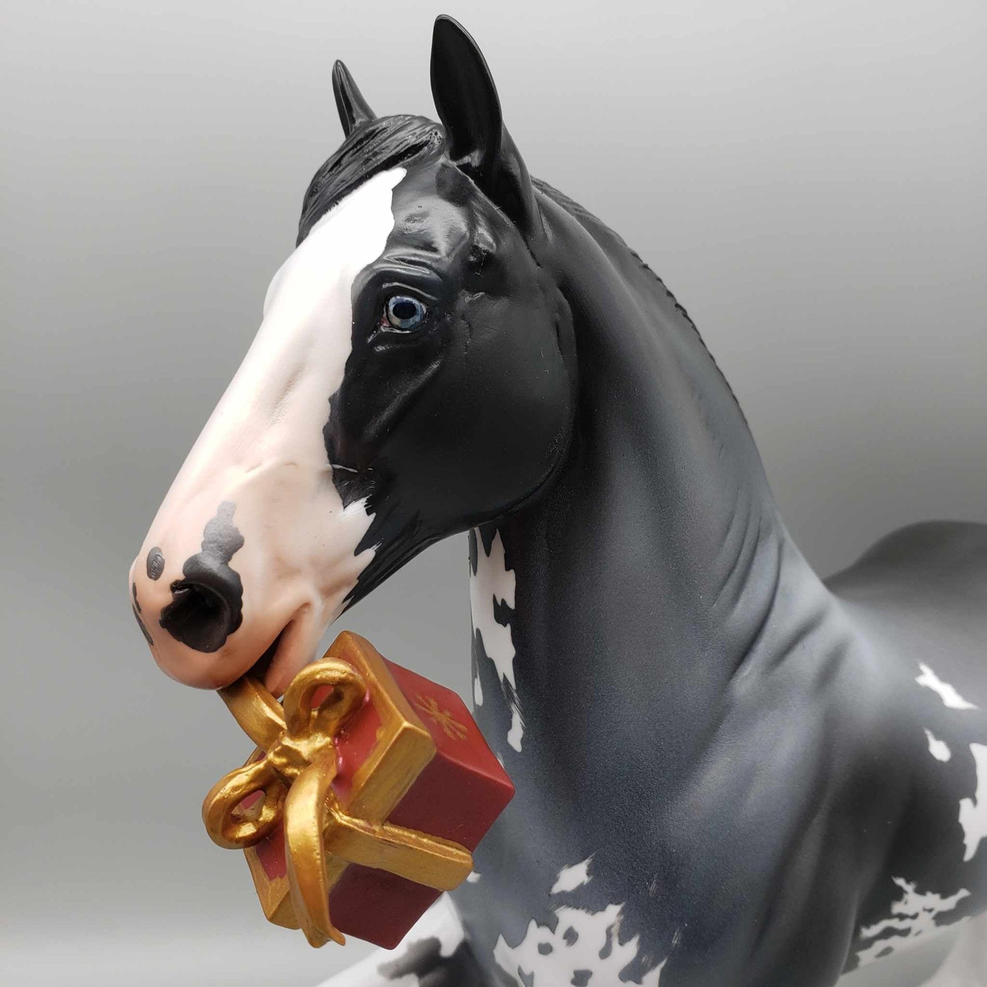 Special Delivery OOAK Blue Roan Sabino Trotting Draft carrying a Christmas Present By Angela Marleau Holiday Best Offers 12/11/23