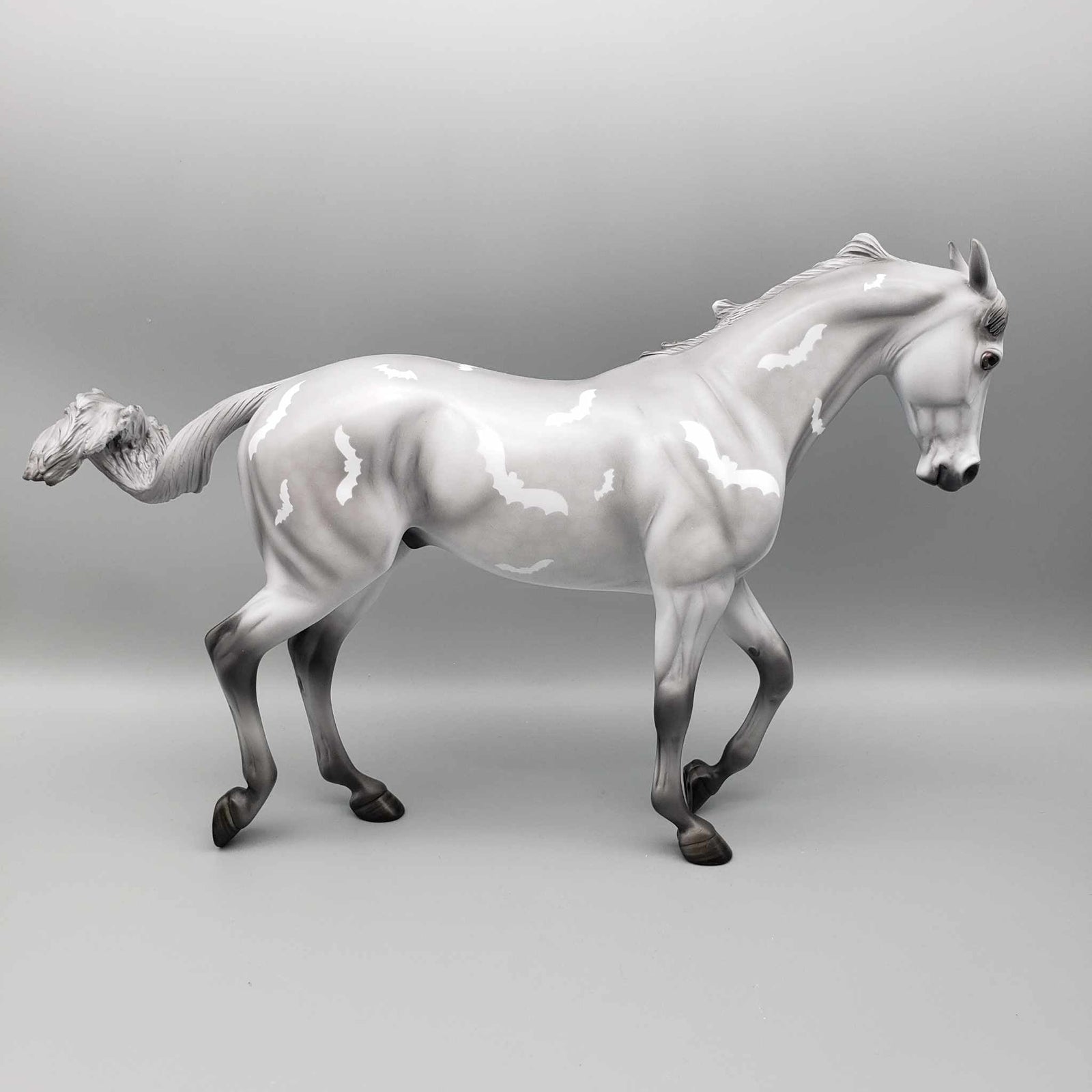 Cirice OOAK Deco Grey with White Bats Halloween Pinned Ear Custom Thoroughbred By Angela Marleau MM23