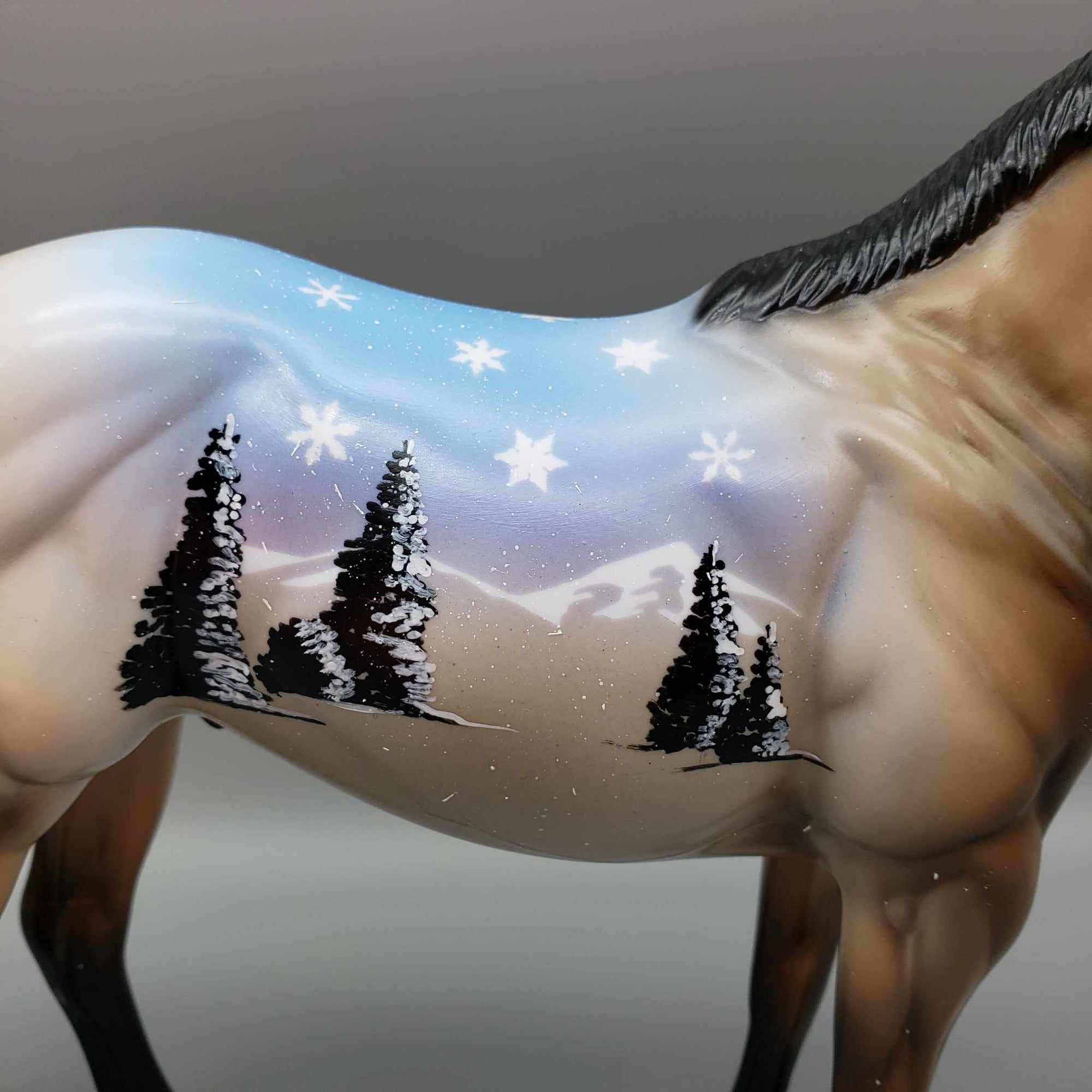 Baraf OOAK Deco Buckskin W/ Winter Mountain Snow Scene ISH By Dawn Quick Holiday Sale HS23