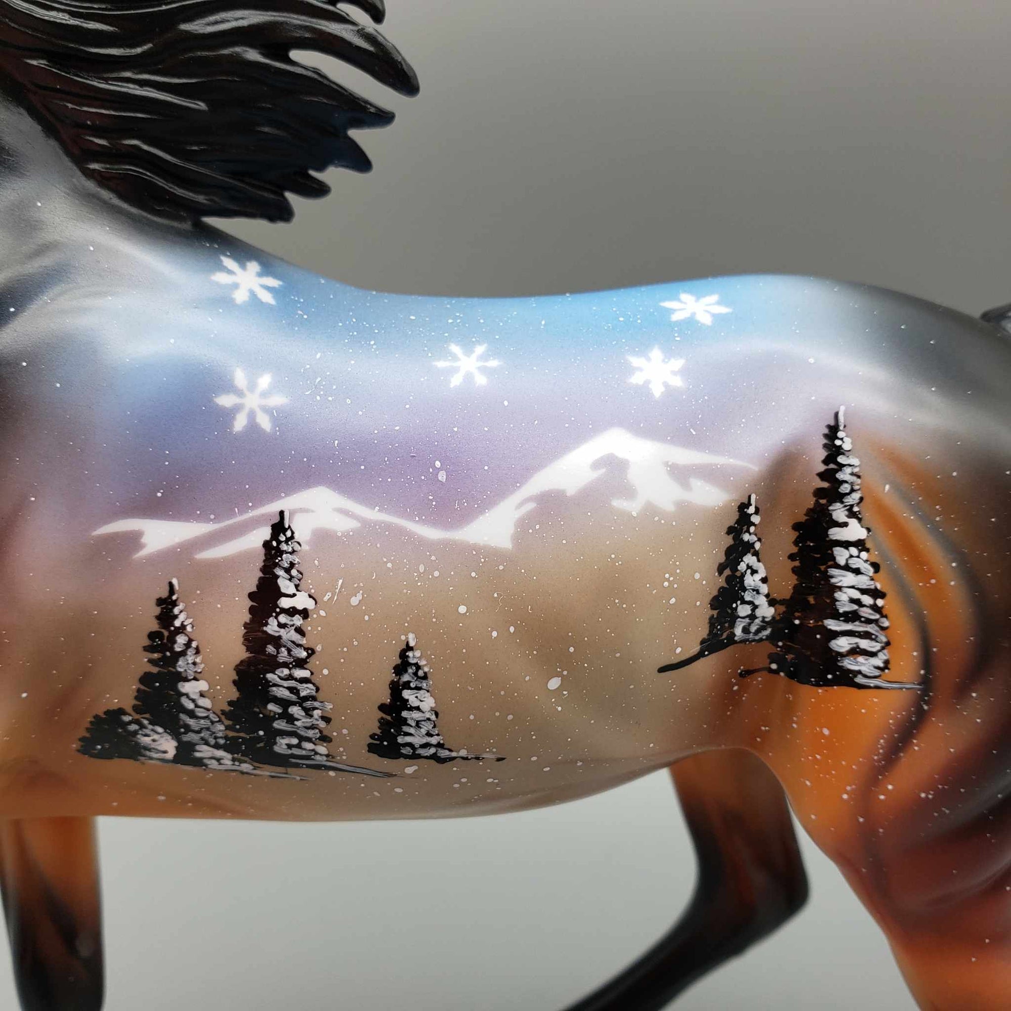 Sneh OOAK Deco Dark Bay W/ Winter Mountain Snow Scene Arabian Mare By Dawn Quick Holiday Sale HS23