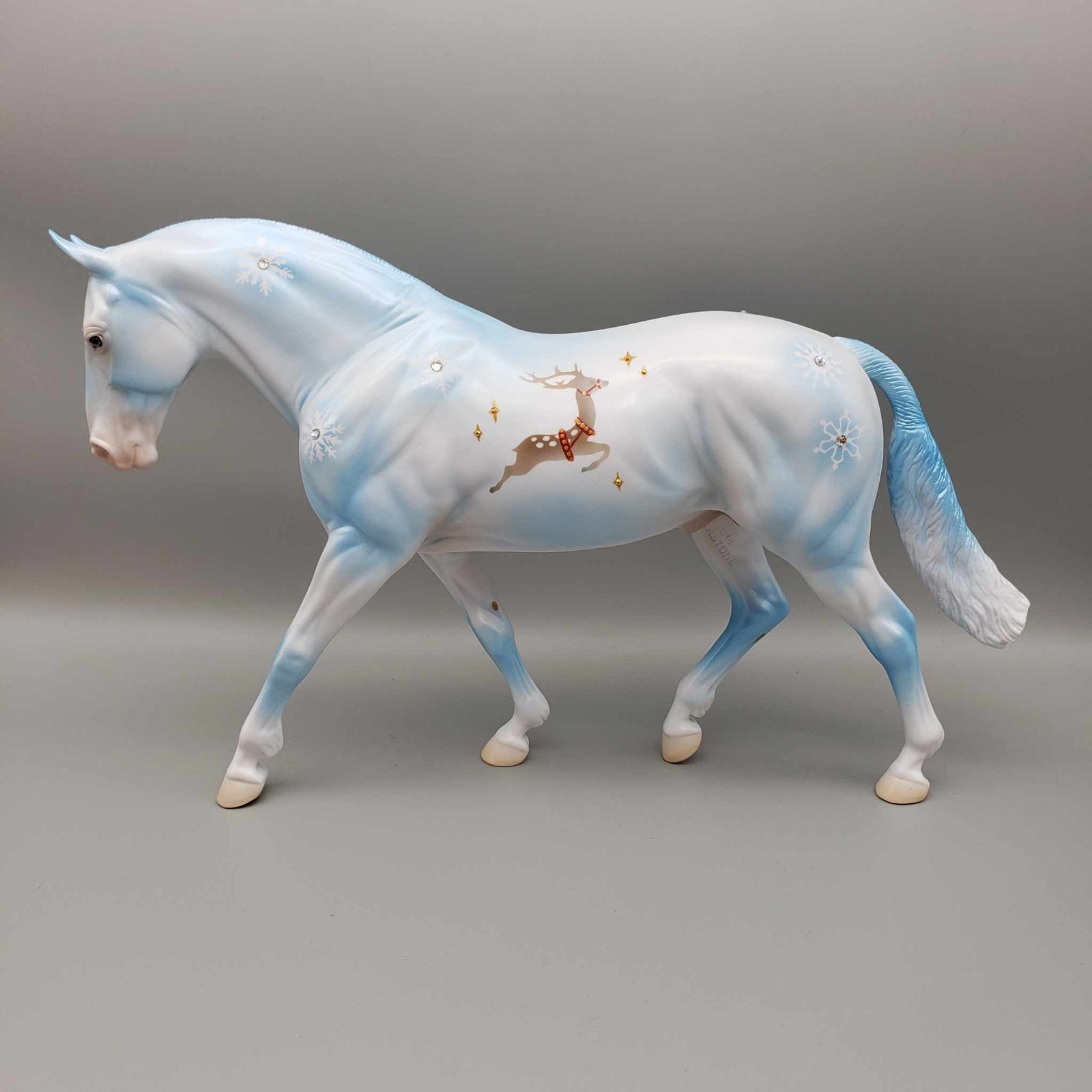 Flying Reindeer OOAK Blue W/ Reindeer and Snowflakes Deco Irish Draft By Jess Hamill Holiday Sale HS23