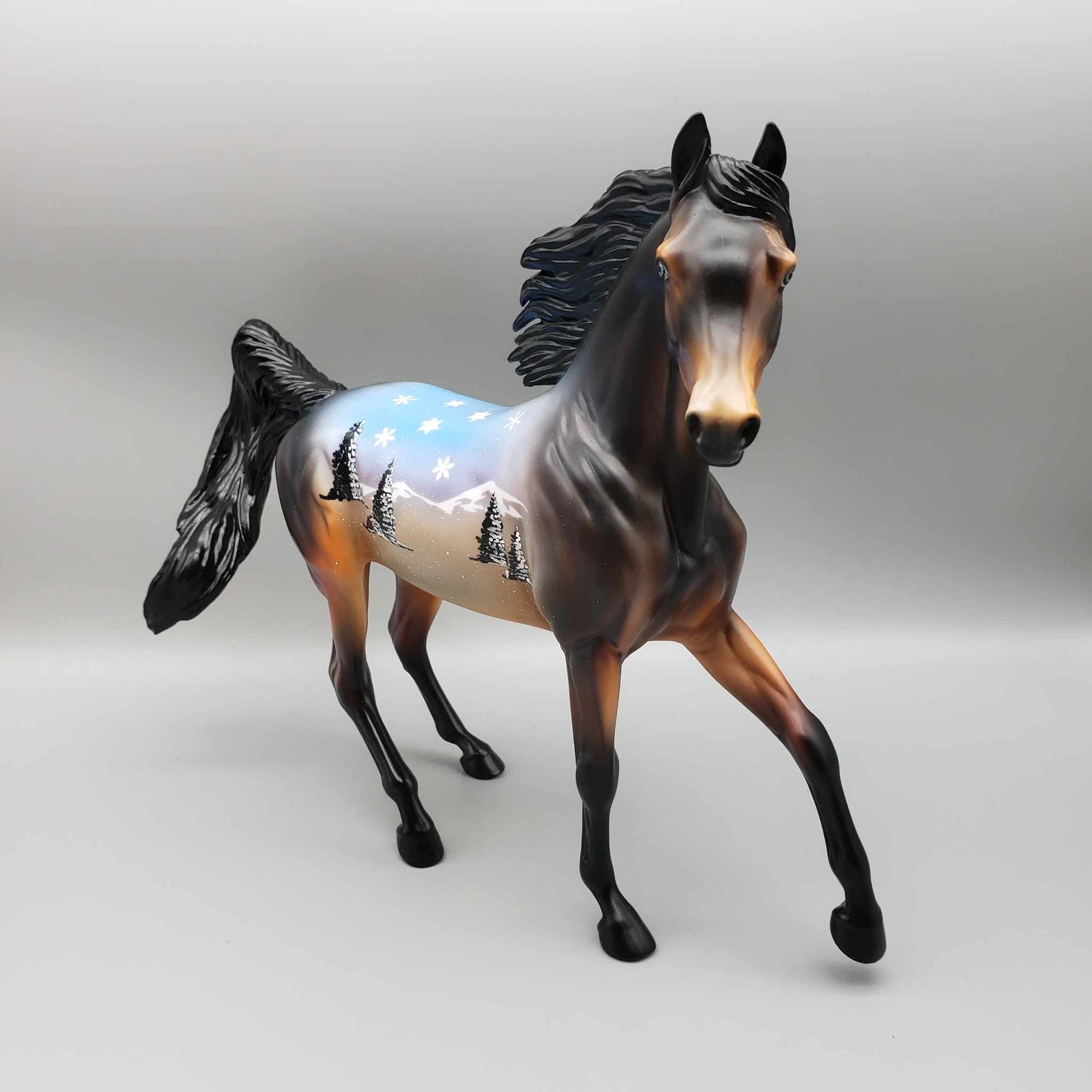 Sneh OOAK Deco Dark Bay W/ Winter Mountain Snow Scene Arabian Mare By Dawn Quick Holiday Sale HS23