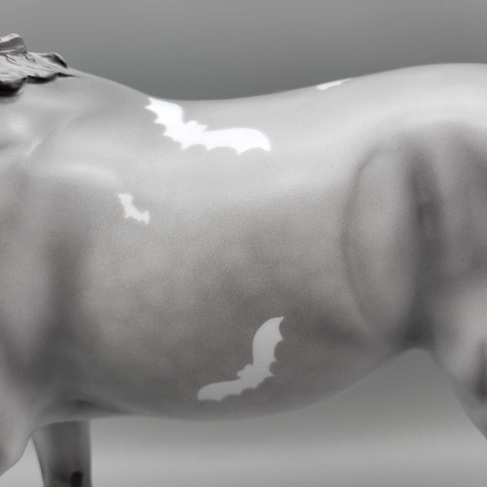 Cirice OOAK Deco Grey with White Bats Halloween Pinned Ear Custom Thoroughbred By Angela Marleau MM23