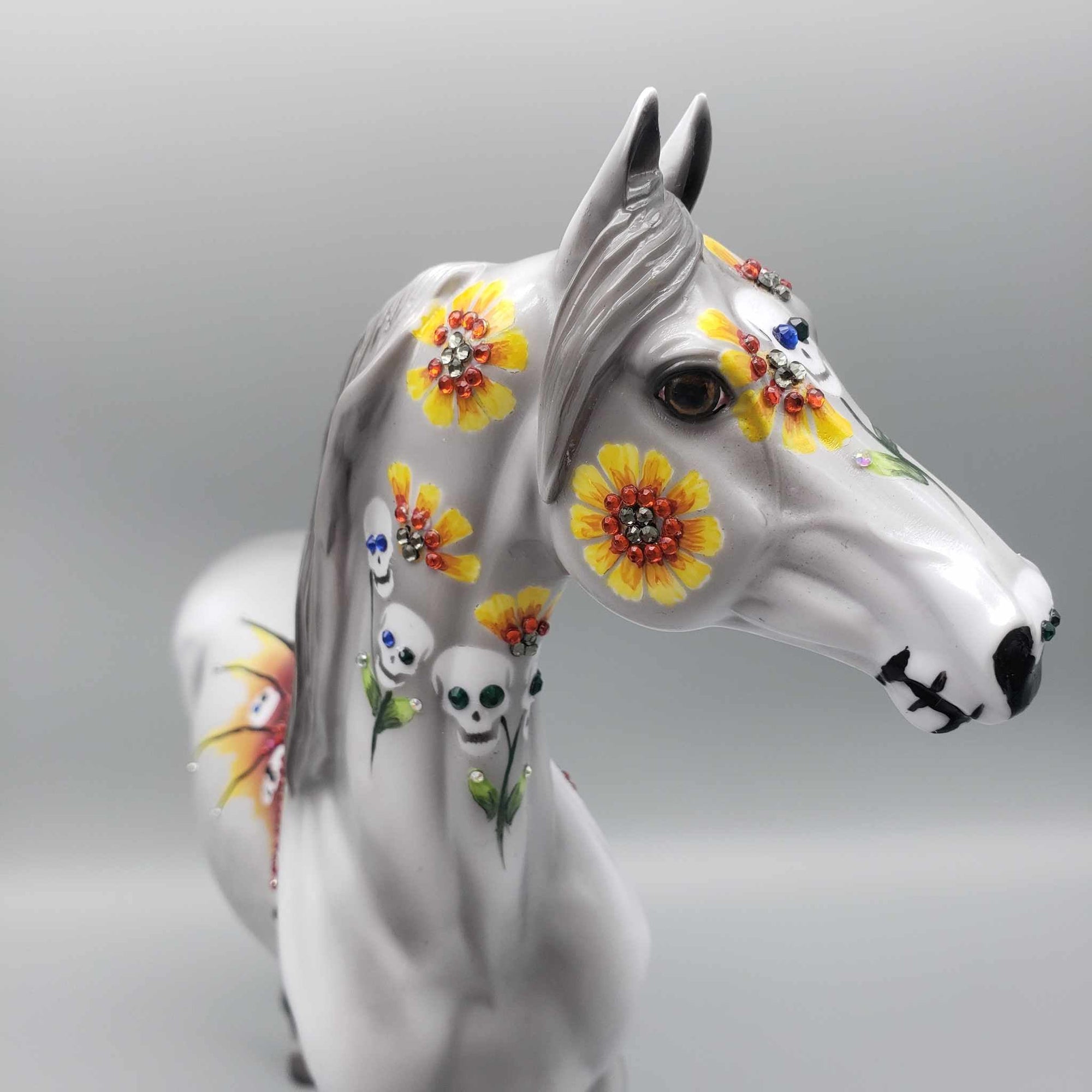 Final Awakening  OOAK Skulls and Sunflowers Glossy Blinged Morgan Sugar Skull By Dawn Quick Fall Facebook Auction