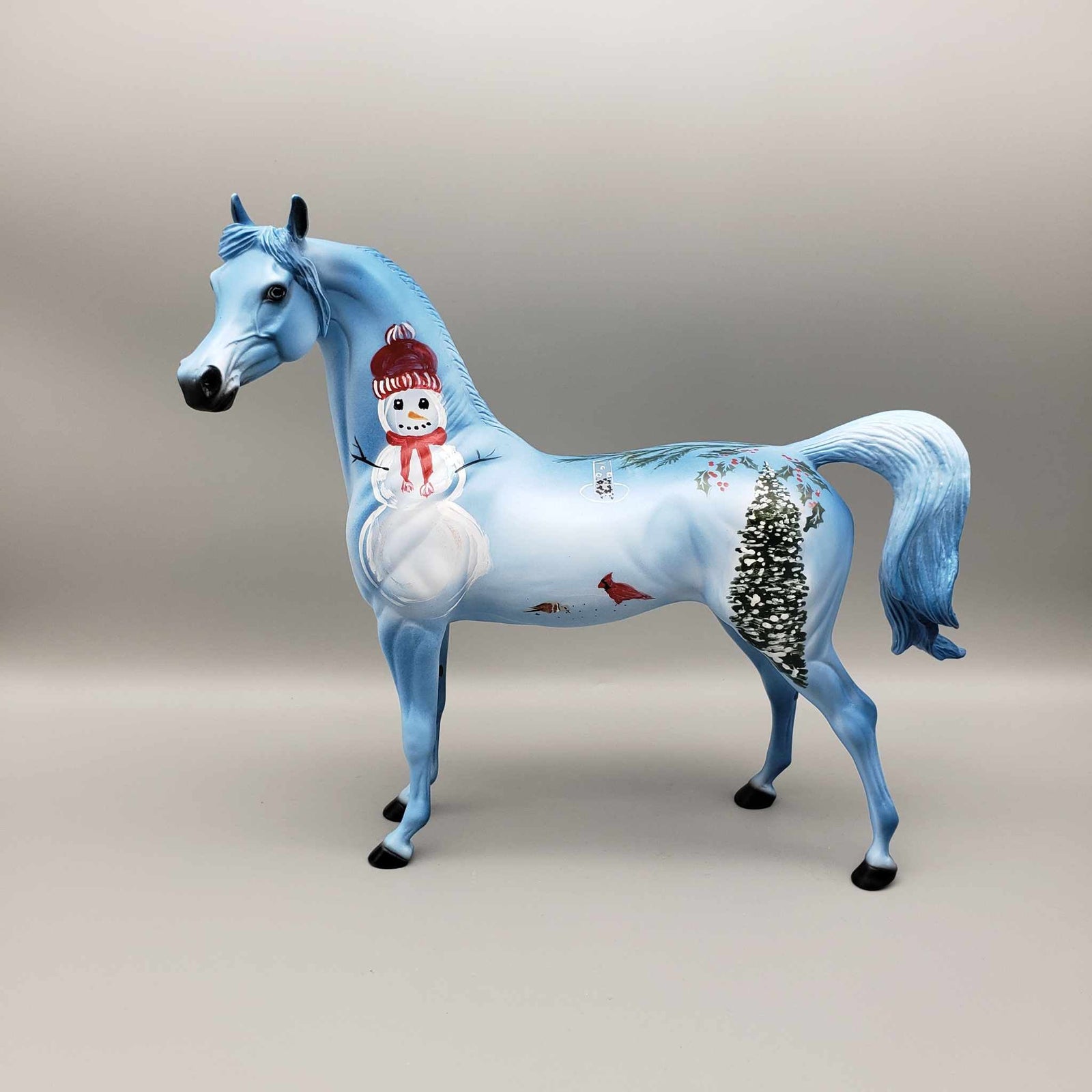 All Is Calm All Is Bright OOAK Blue W/ Snowman & Birds  Deco Arabian By Dawn Quick Holiday Sale HS23