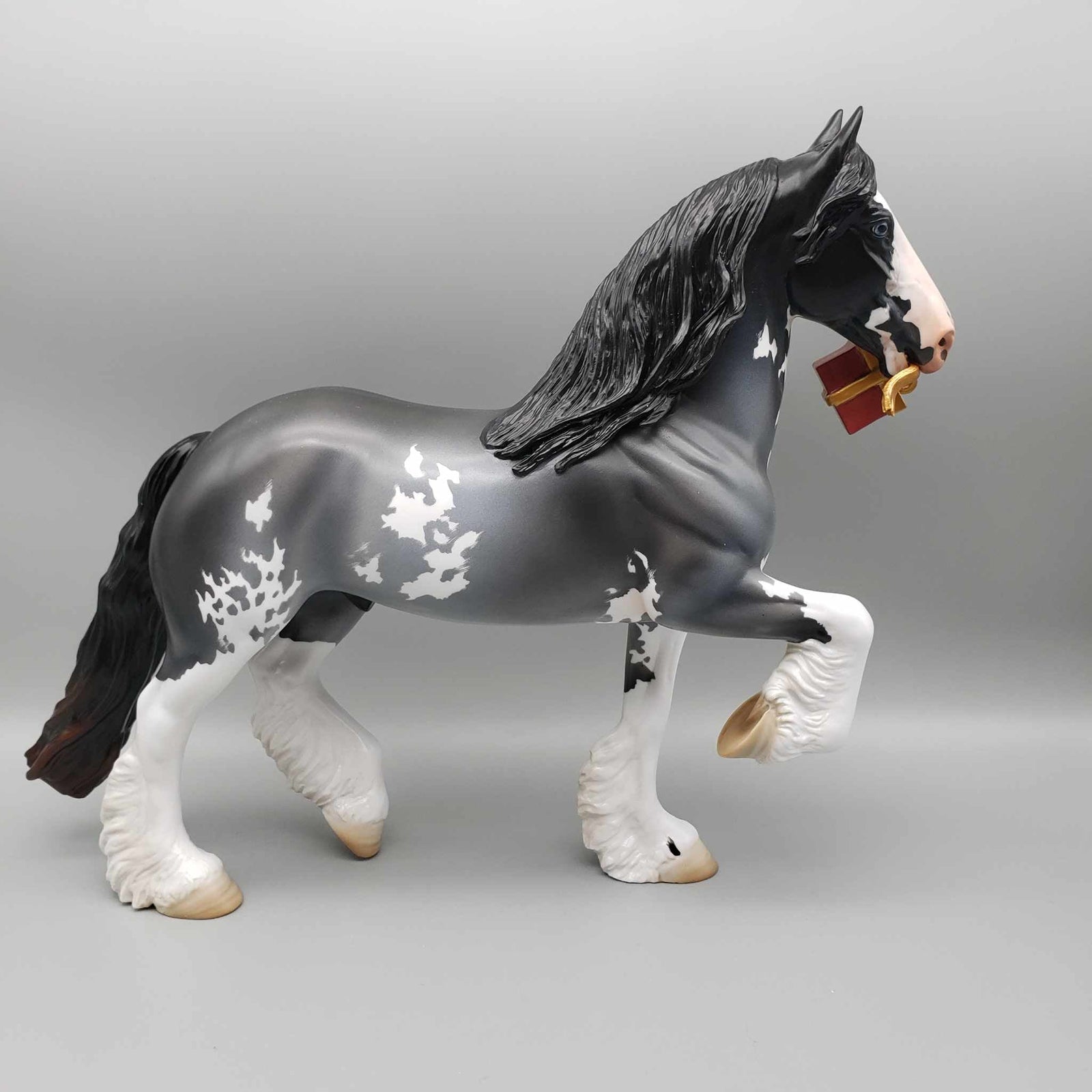 Special Delivery OOAK Blue Roan Sabino Trotting Draft carrying a Christmas Present By Angela Marleau Holiday Best Offers 12/11/23