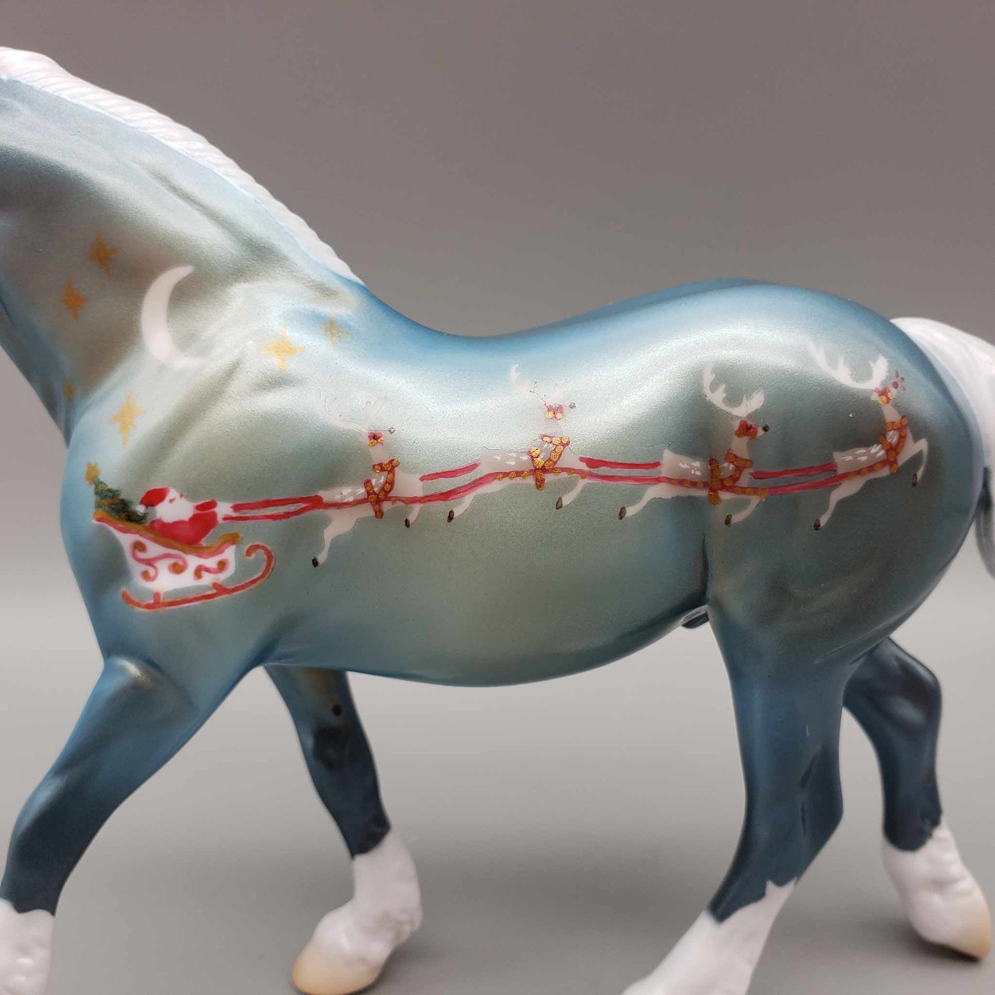 Here Comes Santa Claus OOAK Deco Blue W/ Santa Claus Draft Pebble By Jess Hamill Holiday Sale HS23