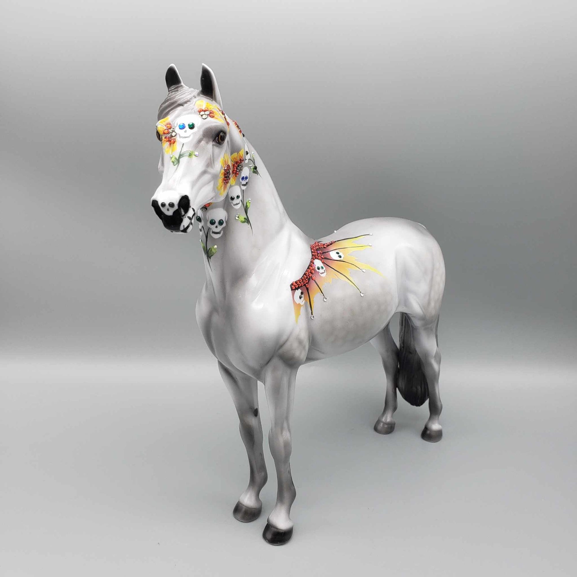 Final Awakening  OOAK Skulls and Sunflowers Glossy Blinged Morgan Sugar Skull By Dawn Quick Fall Facebook Auction