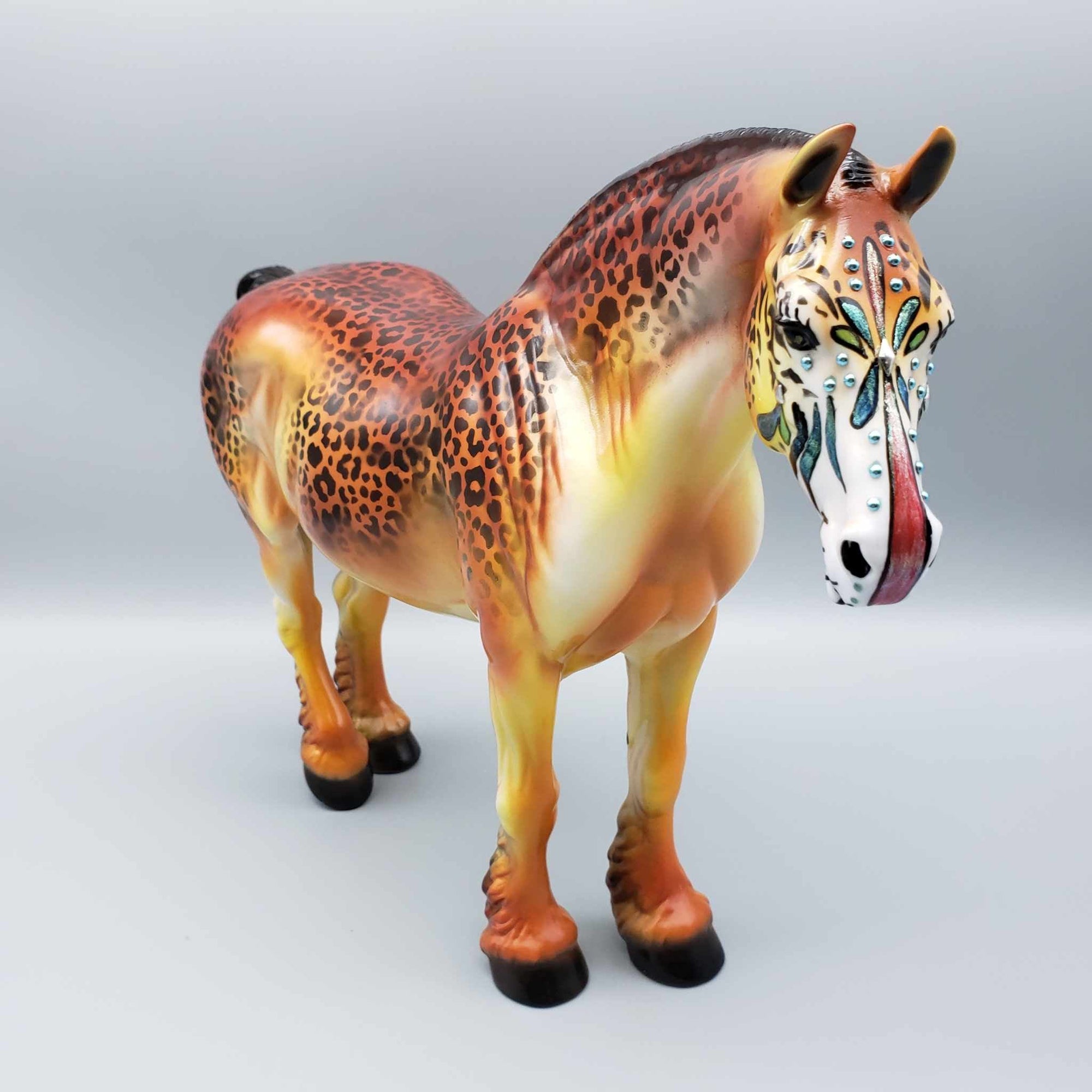 Stay Wild OOAK Leopard Print Deco Heavy Draft Sugar Skull By Dawn Quick Facebook Auction MM23