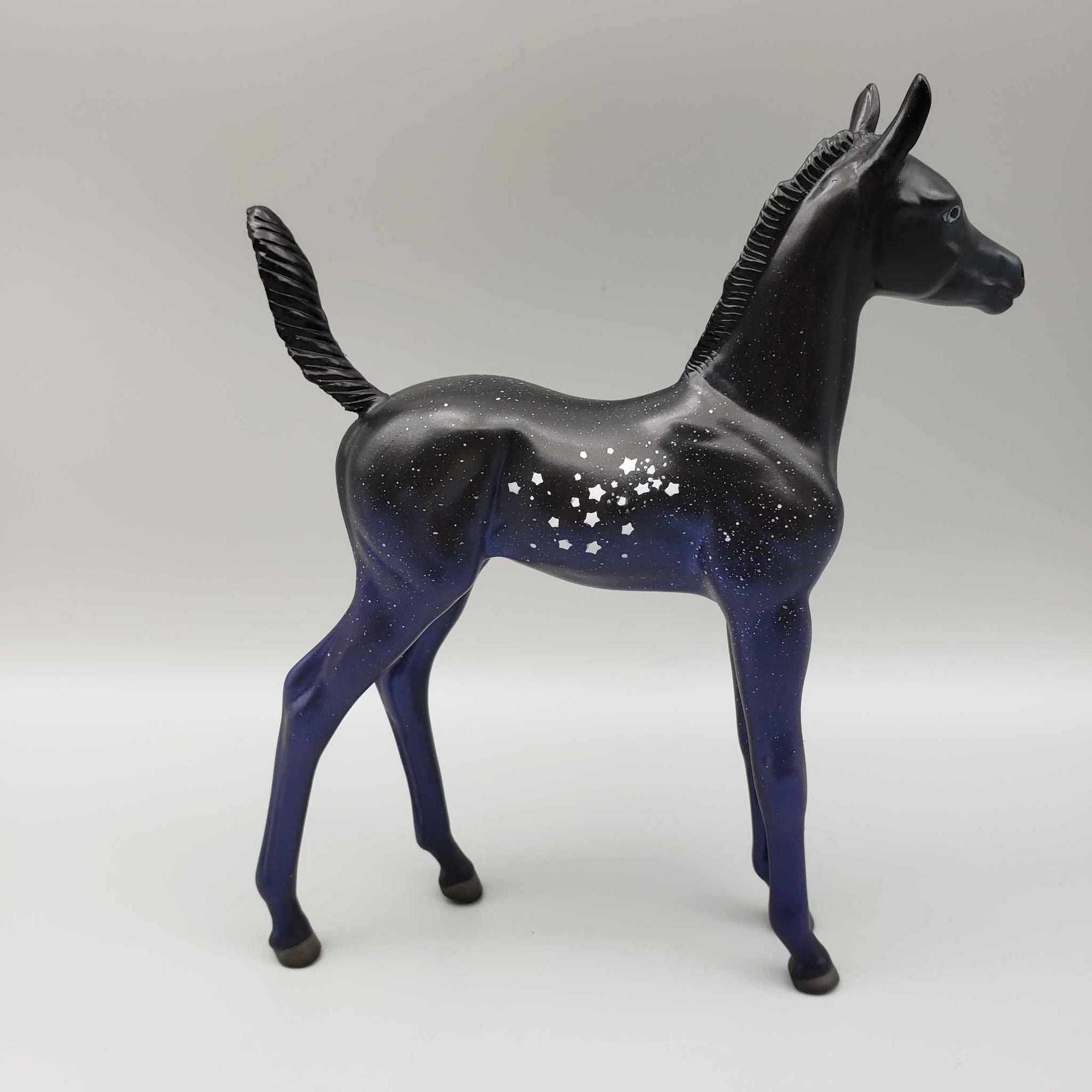 Hauntingly Handsome OOAK Halloween Deco Black Roan w/Stars Blacklight Arabian Foal Pebble By Angela Marleau Moonlight Madness 2023 MM23