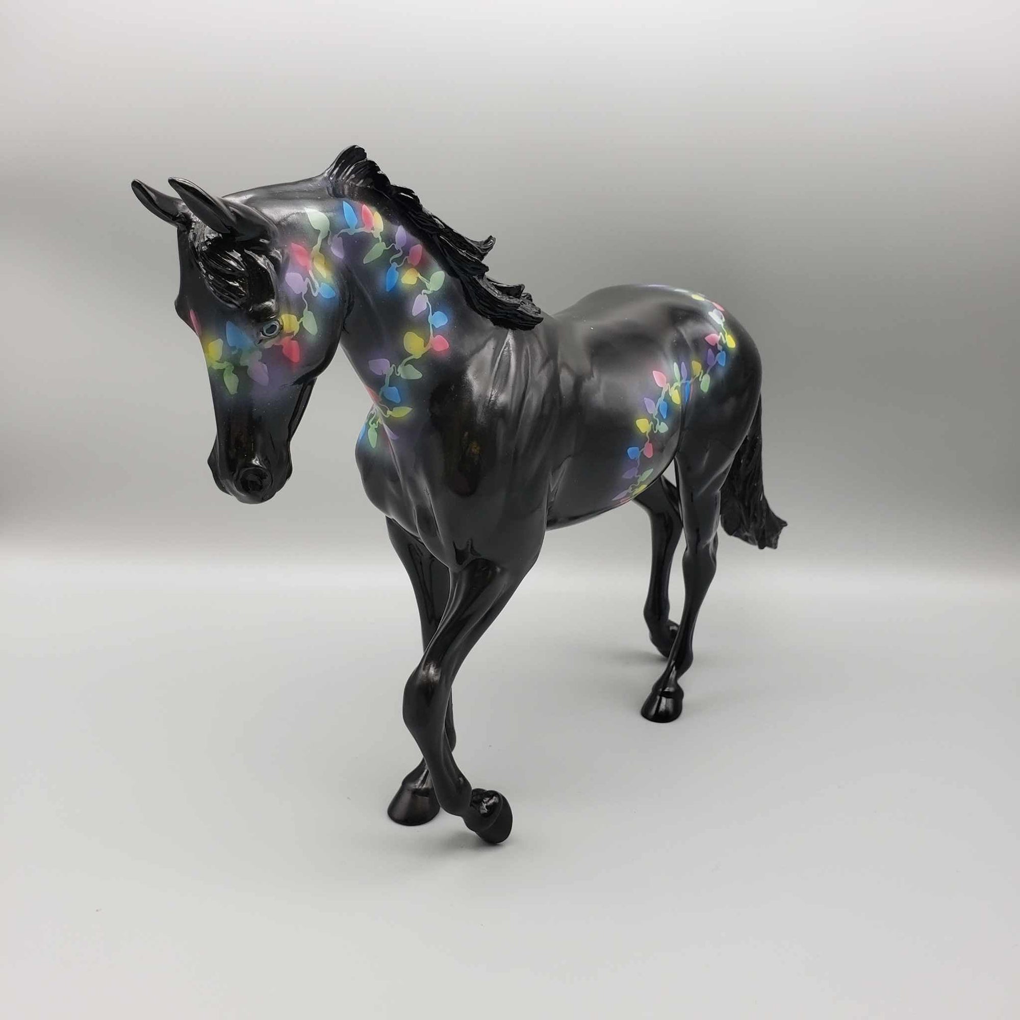Lights A Glow OOAK Deco Black W/ Colored X-Mas Lights Thoroughbred By Dawn Quick Holiday Sale HS23