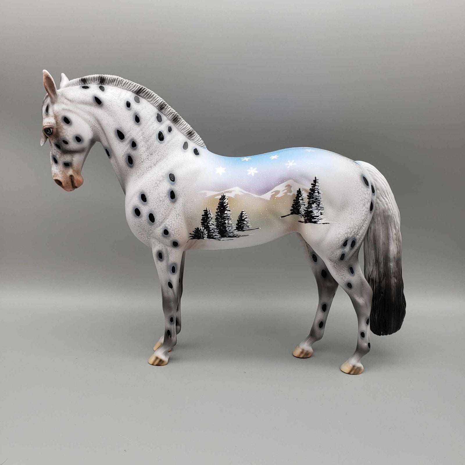 Chisanu OOAK Deco Leopard Appaloosa W/ Winter Mountain Snow Scene Andalusian By Dawn Quick Holiday Sale HS23