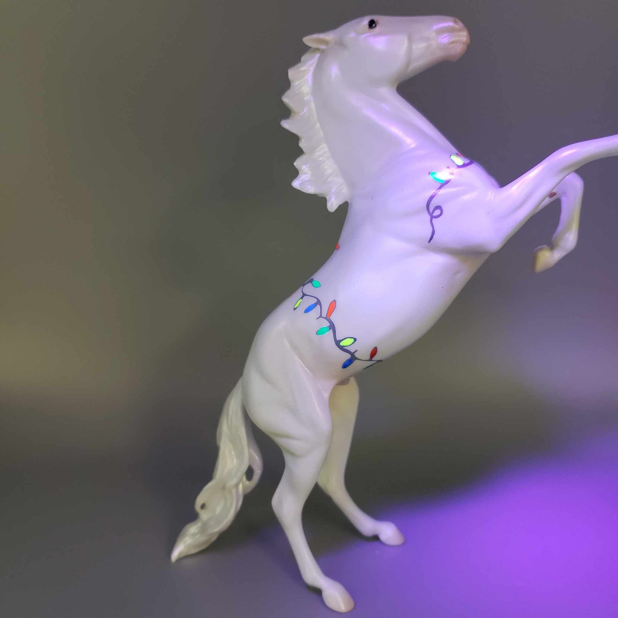 Twinkle Lights Series OOAK White Deco W/ Blacklight Reactive X-Mas Lights Rearing Pebble By Jess Hamill Holiday Sale HS23