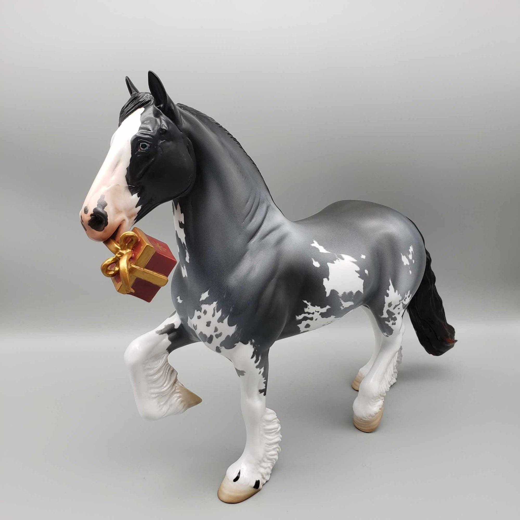 Special Delivery OOAK Blue Roan Sabino Trotting Draft carrying a Christmas Present By Angela Marleau Holiday Best Offers 12/11/23