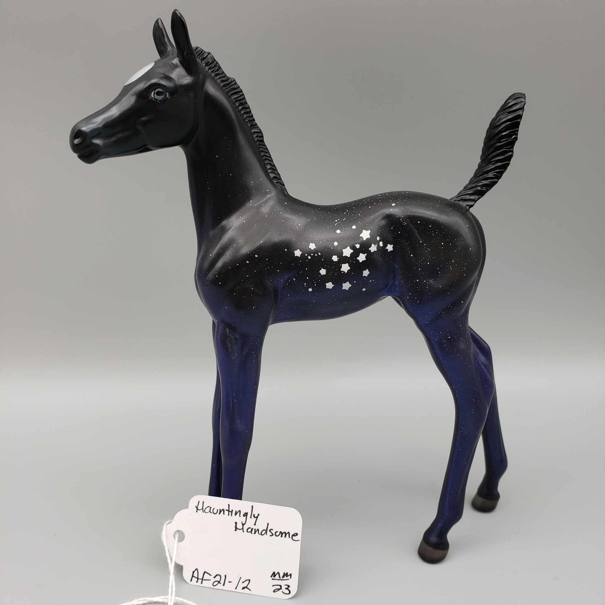 Hauntingly Handsome OOAK Halloween Deco Black Roan w/Stars Blacklight Arabian Foal Pebble By Angela Marleau Moonlight Madness 2023 MM23