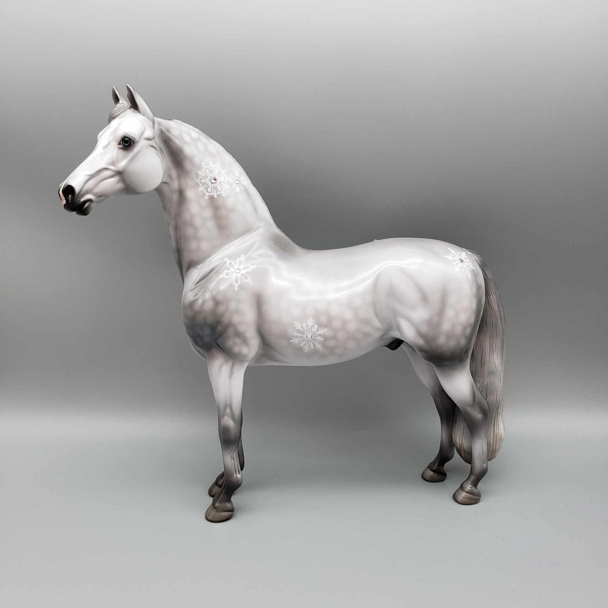 Blizzard Blast OOAK Dappled Grey Morgan with Snowflakes in Gloss with Bling By Angela Marleau Holiday Sale HS23