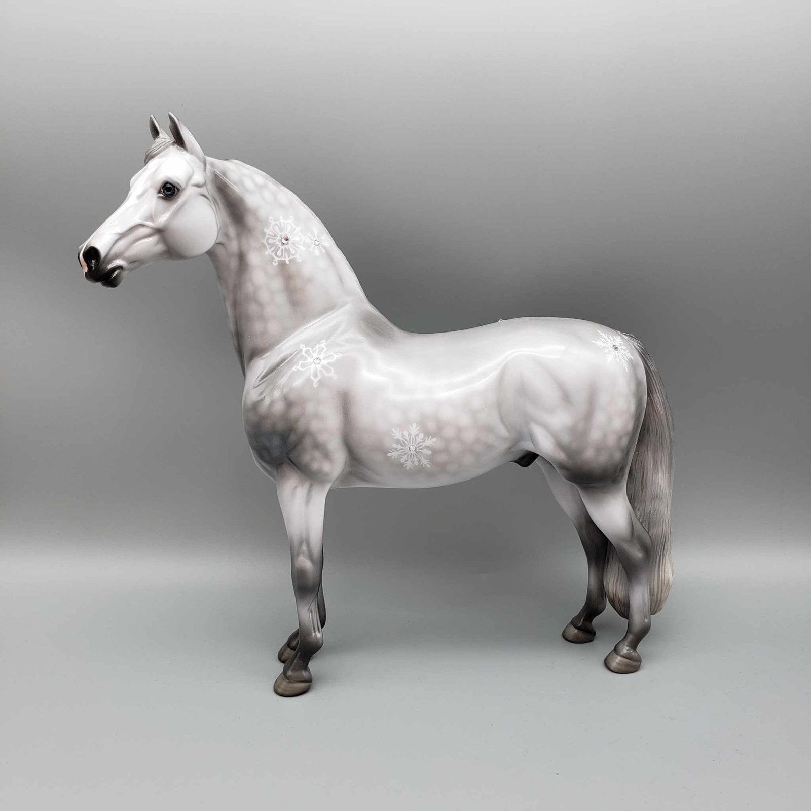 Blizzard Blast OOAK Dappled Grey Morgan with Snowflakes in Gloss with Bling By Angela Marleau Holiday Sale HS23