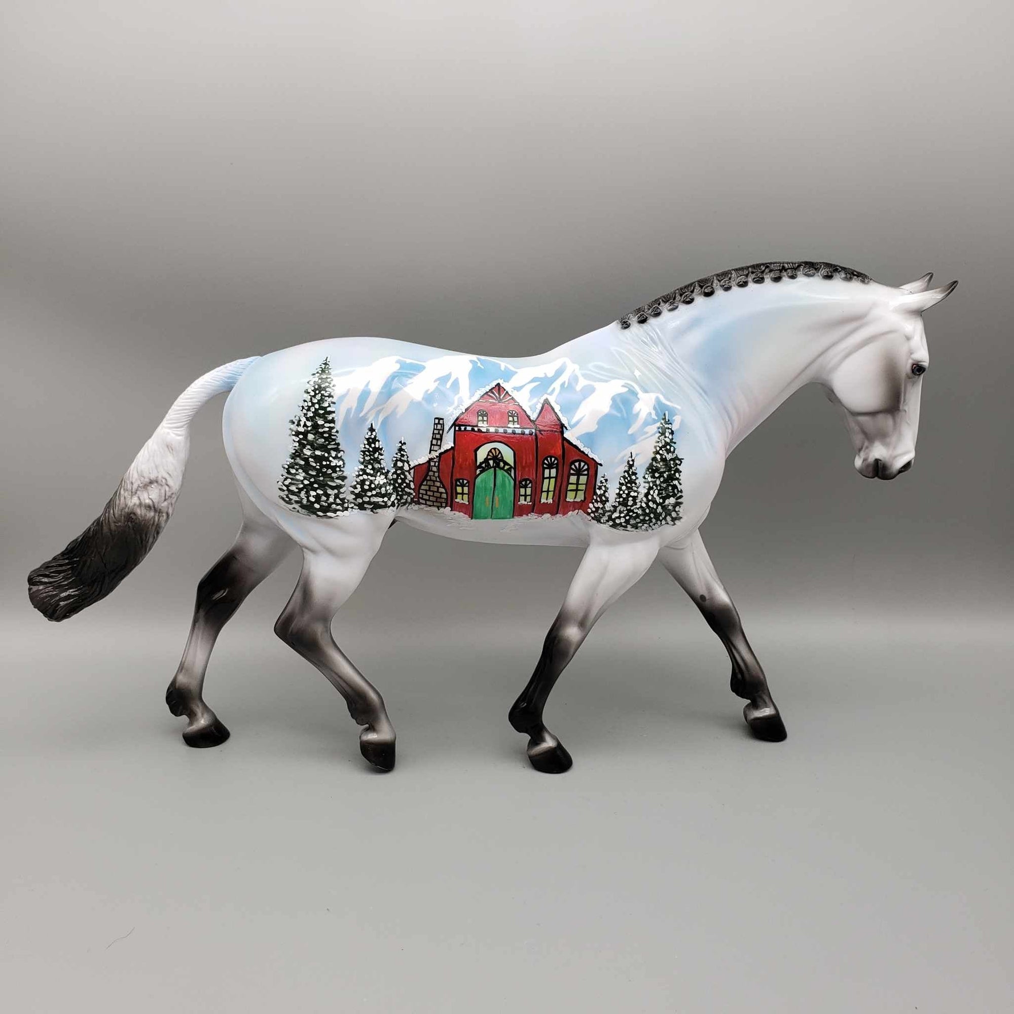 Santa's Workshop OOAK Deco Blue W/ Santa's Work Area & Workshop Building Scene Irish Draft By Dawn Quick Holiday Sale HS23