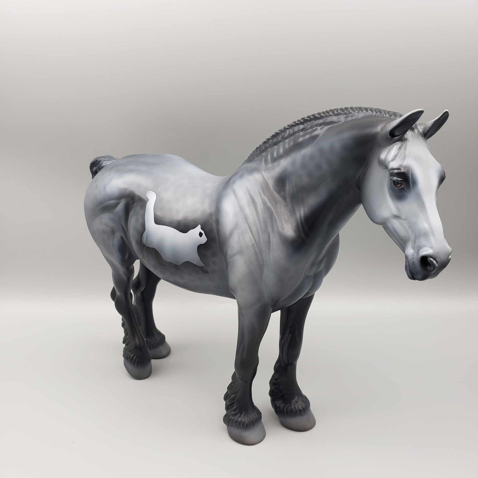 Ghost Town OOAK Halloween Deco Dappled Gray W/ Ghost Cats Roached Mane and Bobbed tail Heavy Draft By Jess Hamill Moonlight Madness 2023 MM23