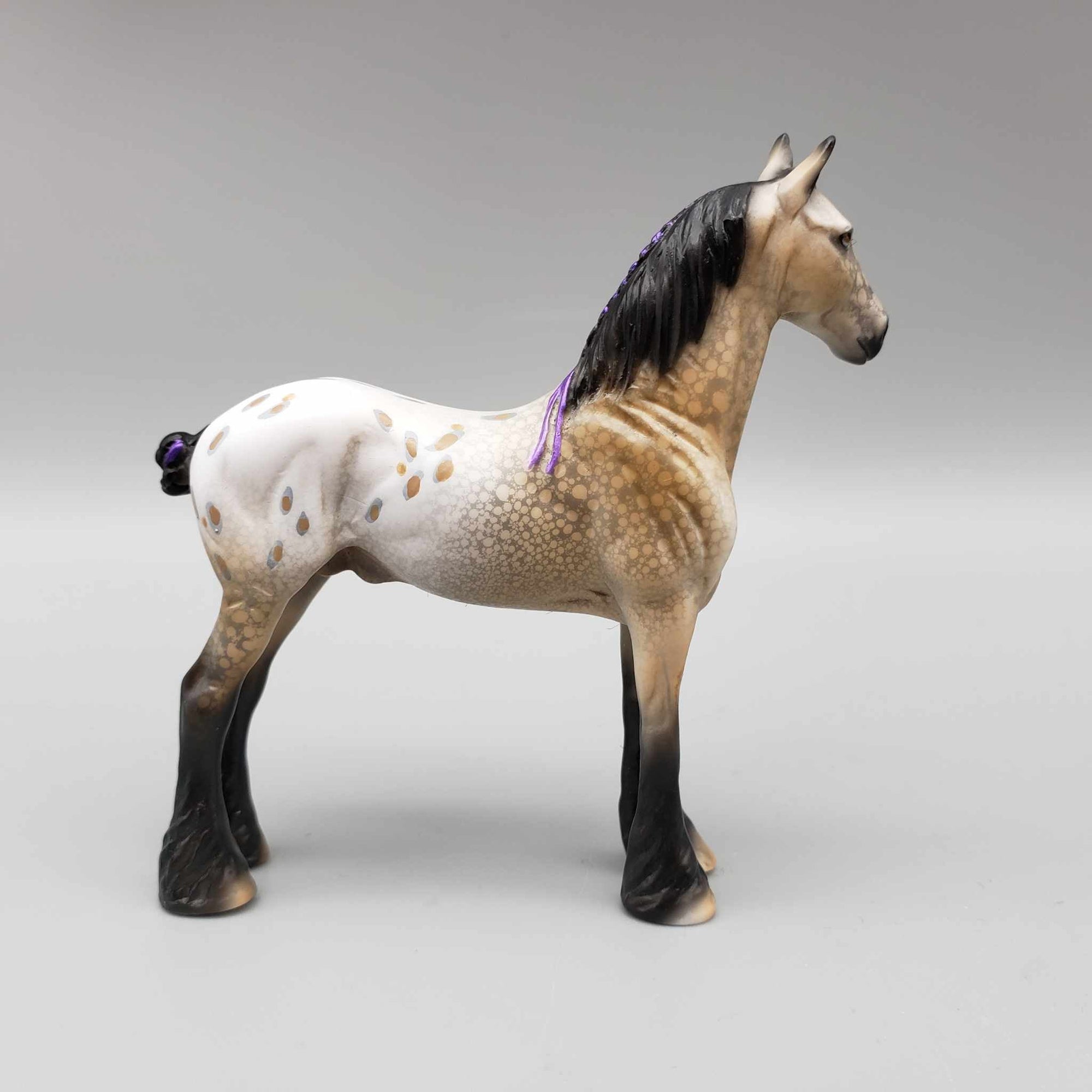 Sebastian OOAK Buckskin Blanket Appaloosa With Spots W/Purple Ribbon Draft Chip By Dawn Quick Moonlight Madness 2023 MM23