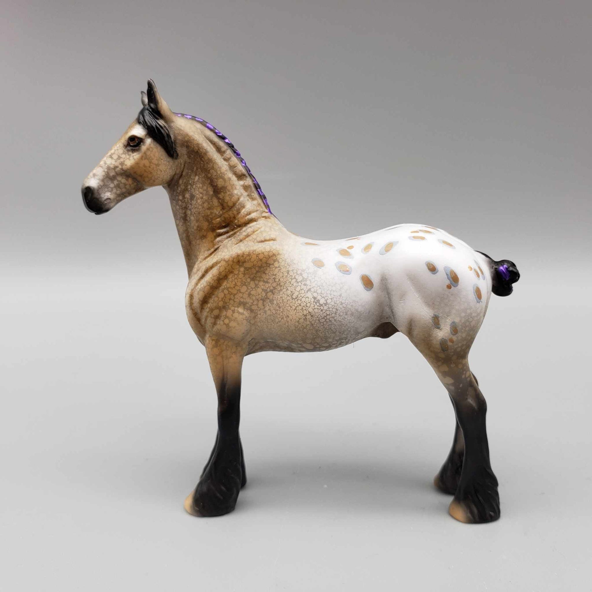 Sebastian OOAK Buckskin Blanket Appaloosa With Spots W/Purple Ribbon Draft Chip By Dawn Quick Moonlight Madness 2023 MM23